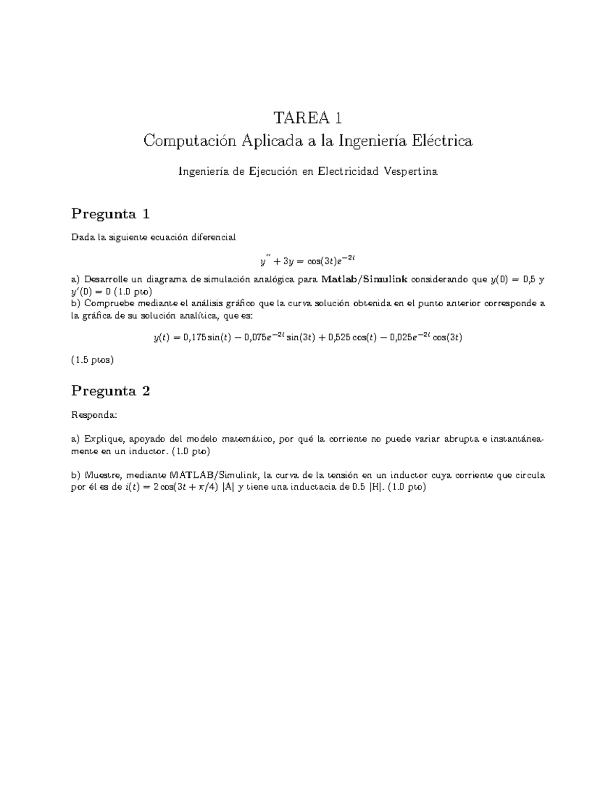 Tarea 1 - TAREA 1 Computaci ́on Aplicada A La Ingenier ́ıa El ́ectrica ...