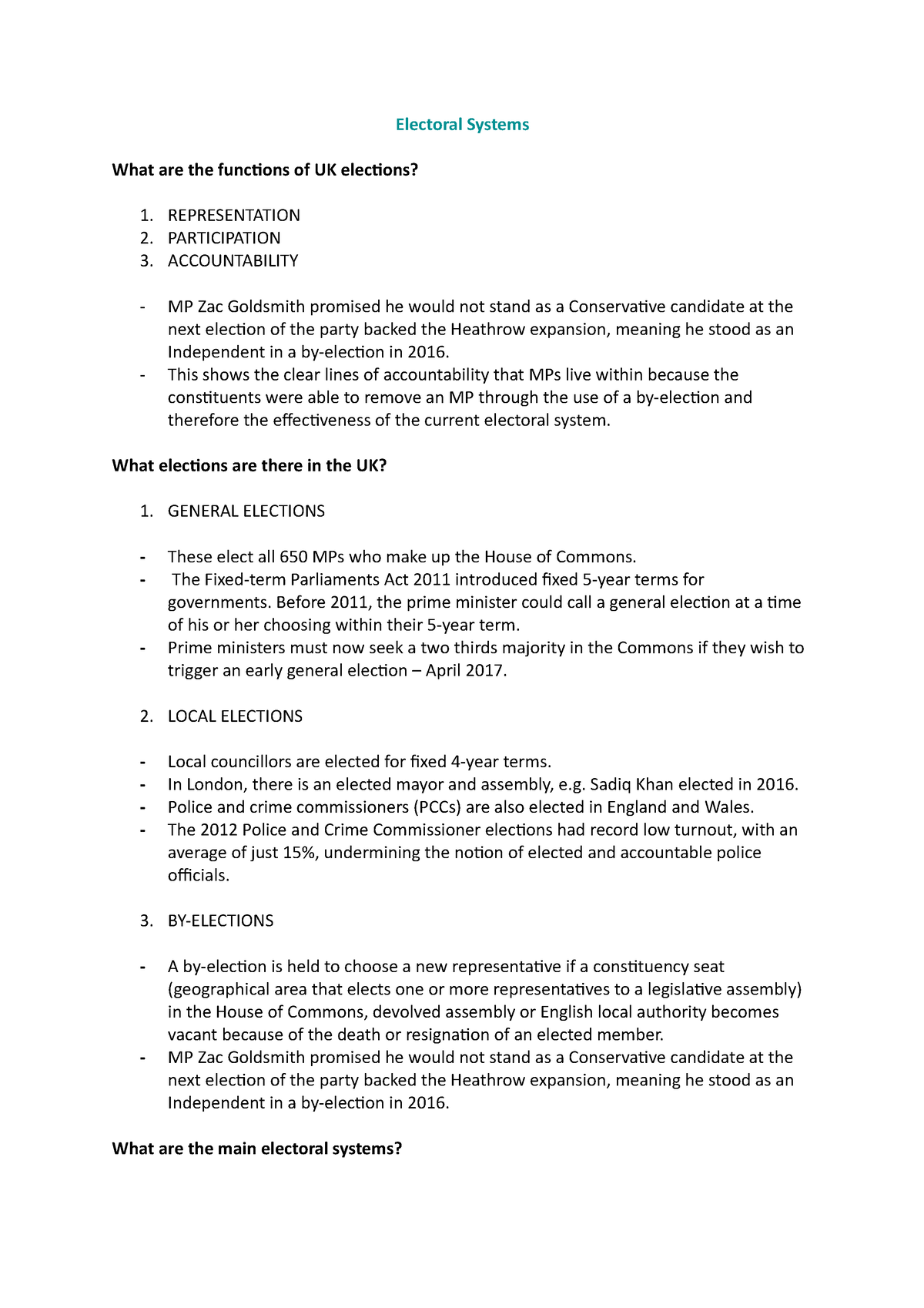 a level politics electoral systems essay