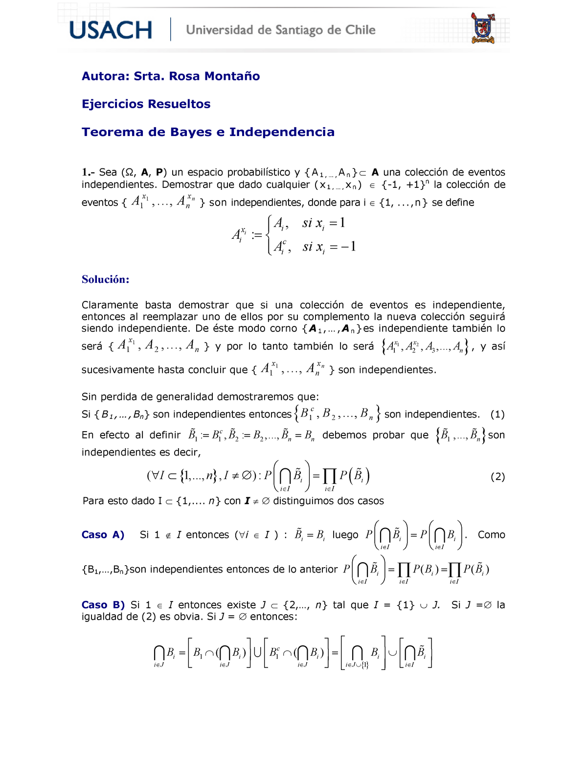 Ejercicios Resueltos Teorema De Bayes Usach Studocu