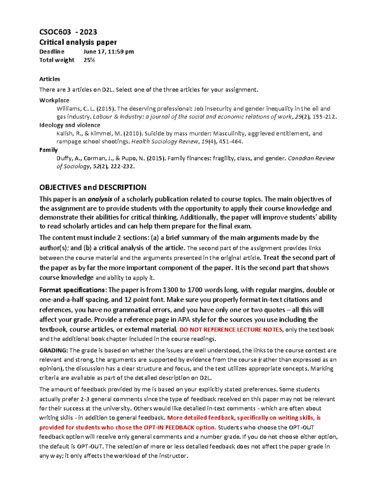 Critical Analysis Paper 25% - CSOC603 - 2023 Critical analysis paper ...