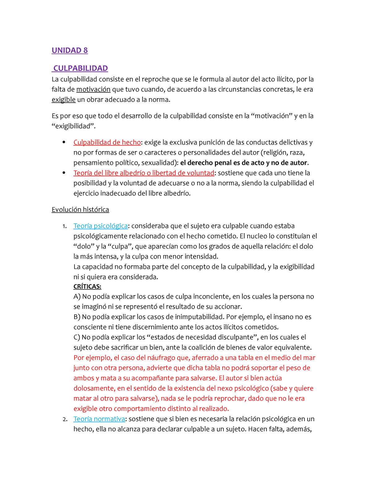 Apunte Culpabilidad - UNIDAD 8 CULPABILIDAD La Culpabilidad Consiste En ...