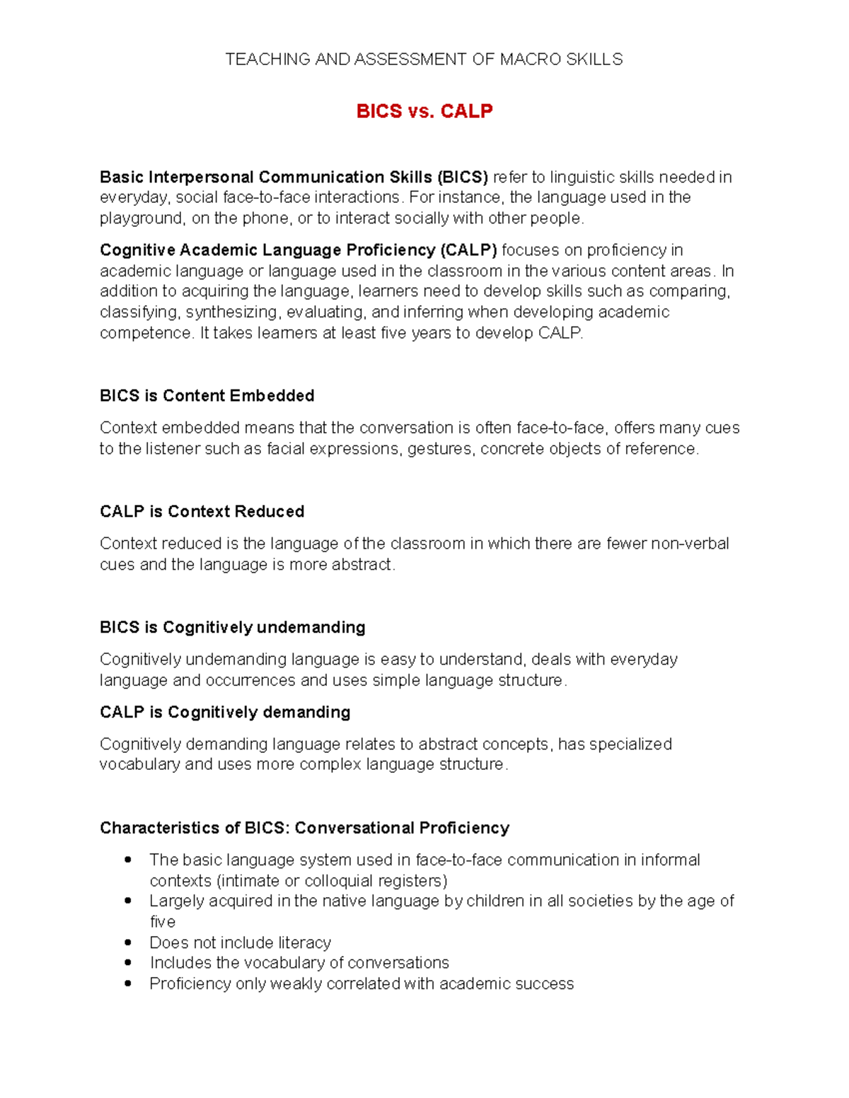 See2208teaching And Assessment Of Macro Skills Bics Vs Calp Teaching And Assessment Of Macro