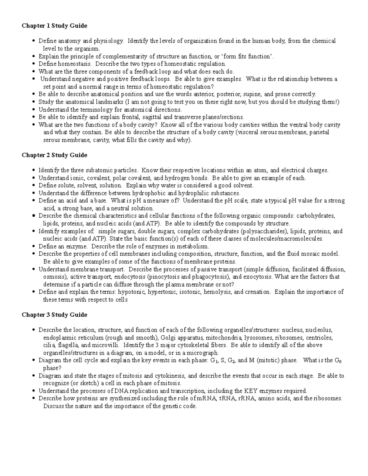 Ch 1-3 Study Guide - Chapter 1 Study Guide Define anatomy and ...