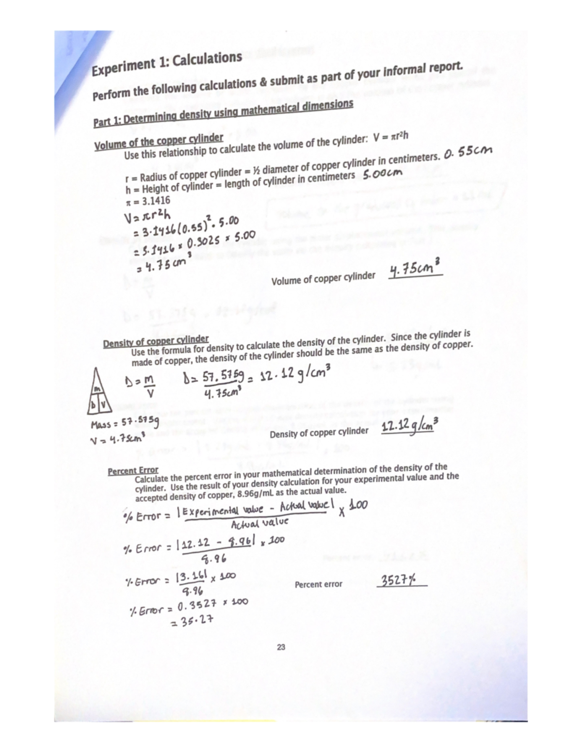 Experiment 1 Calculations - CHM 102 - Studocu