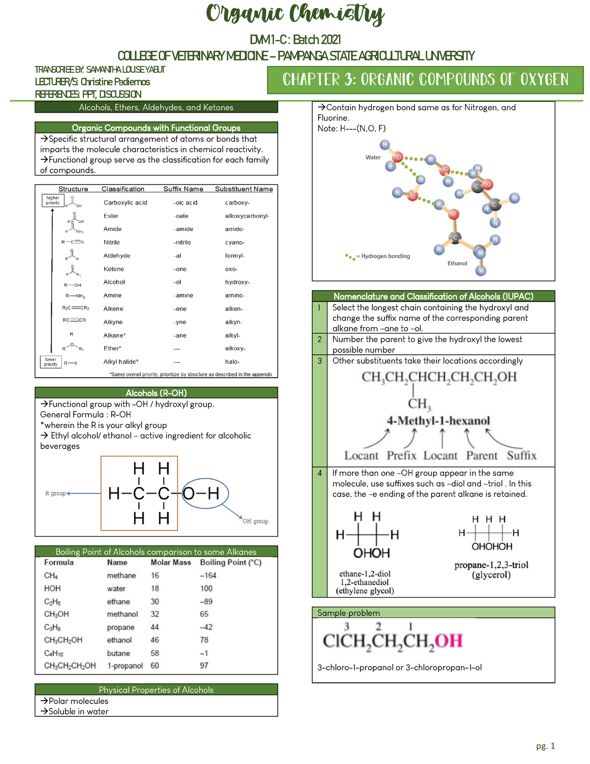 Organic Compounds of Oxygen - DVM1-C: Batch 2021 COLLEGEOFVETERINARY ...