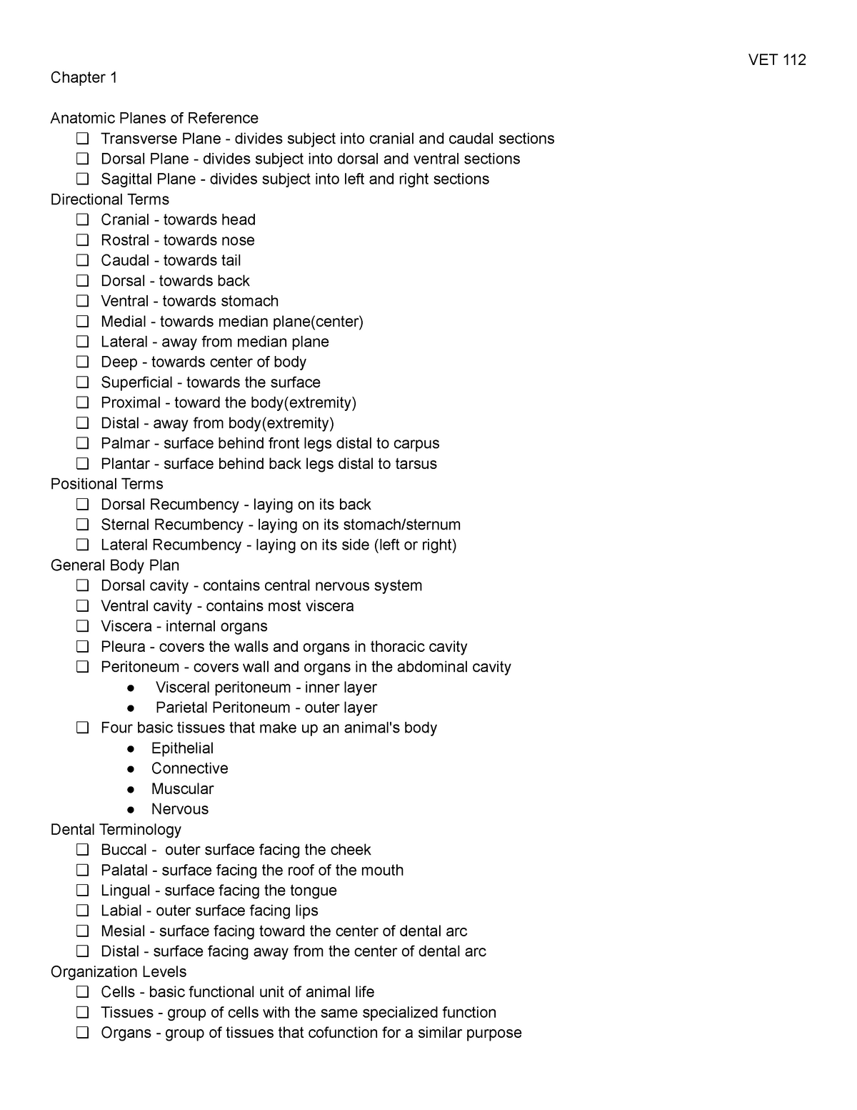 Chapter 1 - Introduction - VET 112 Chapter 1 Anatomic Planes of ...