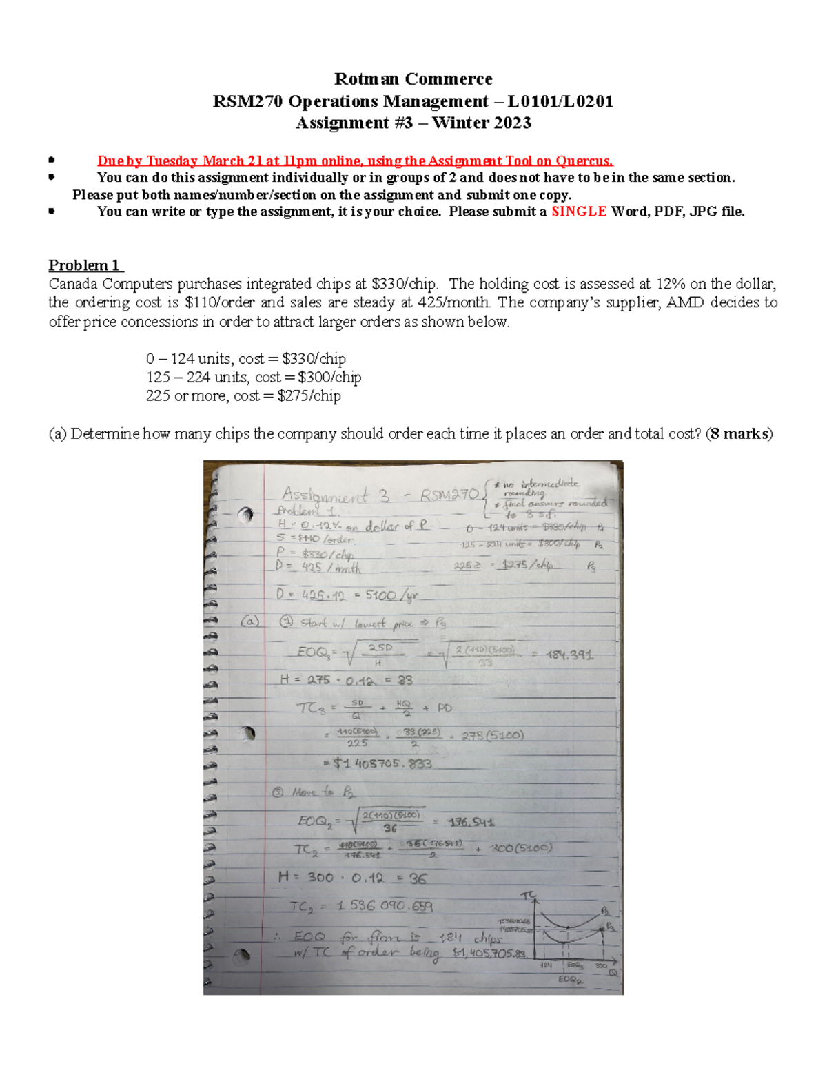 Winter 2023 RSM270 A3 - Questions - Rotman Commerce RSM270 Operations ...