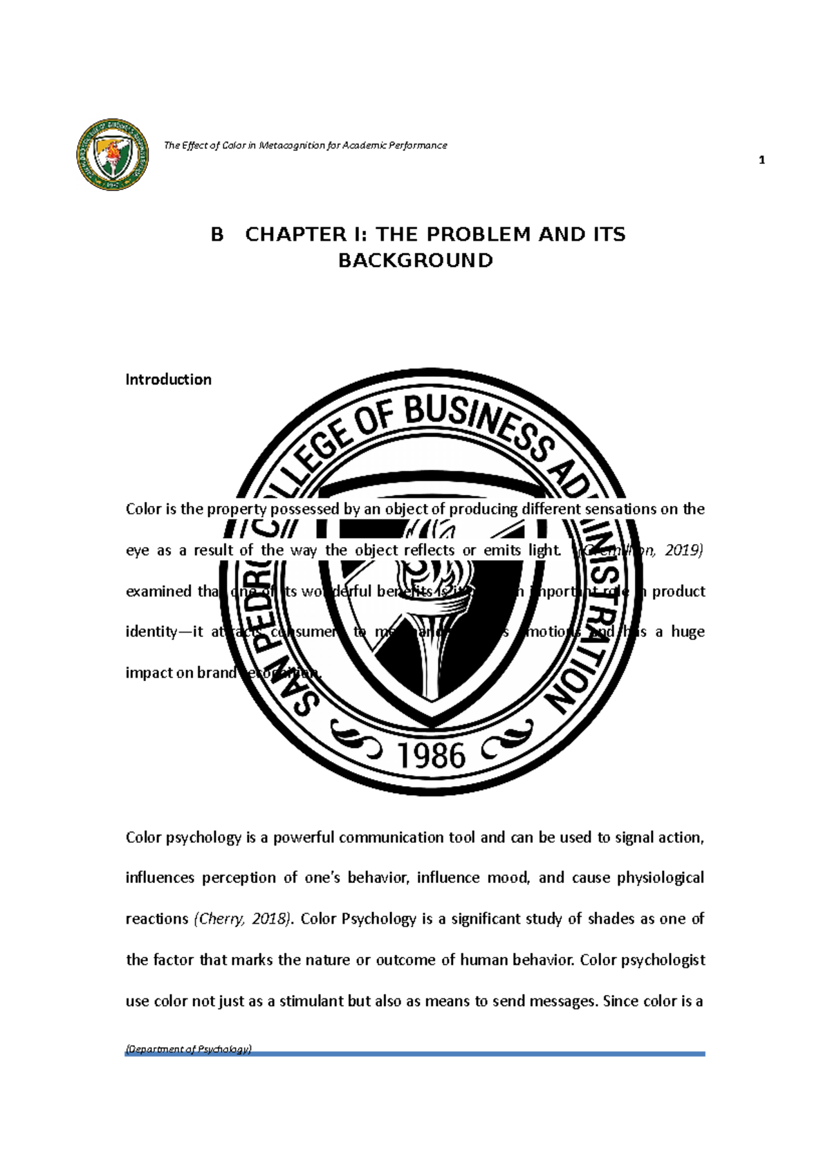 Effect of Color of Metacognition for Academic Performance - B CHAPTER I ...