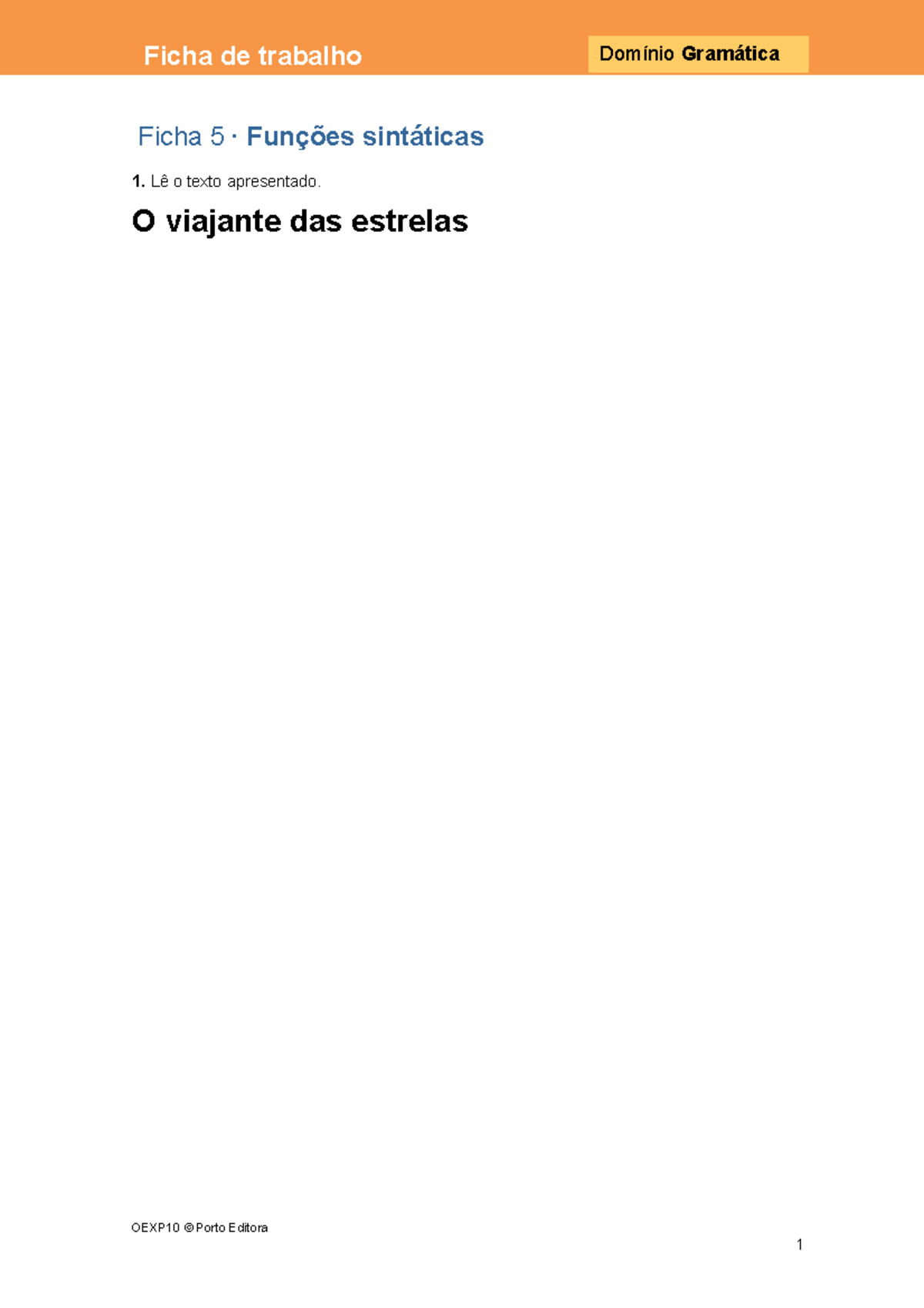 Ficha Funções Sintáticas 10 Ano - Ficha 5 Domínio Gramática Ficha 5 ...