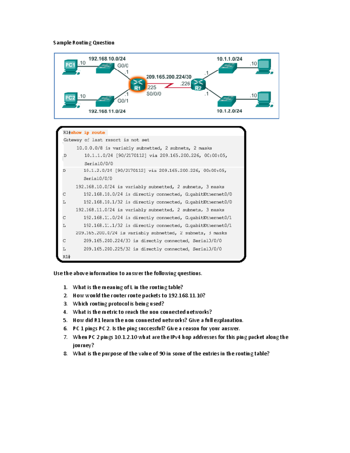 Sample Routing Question 1. What is the meaning of L in the routing