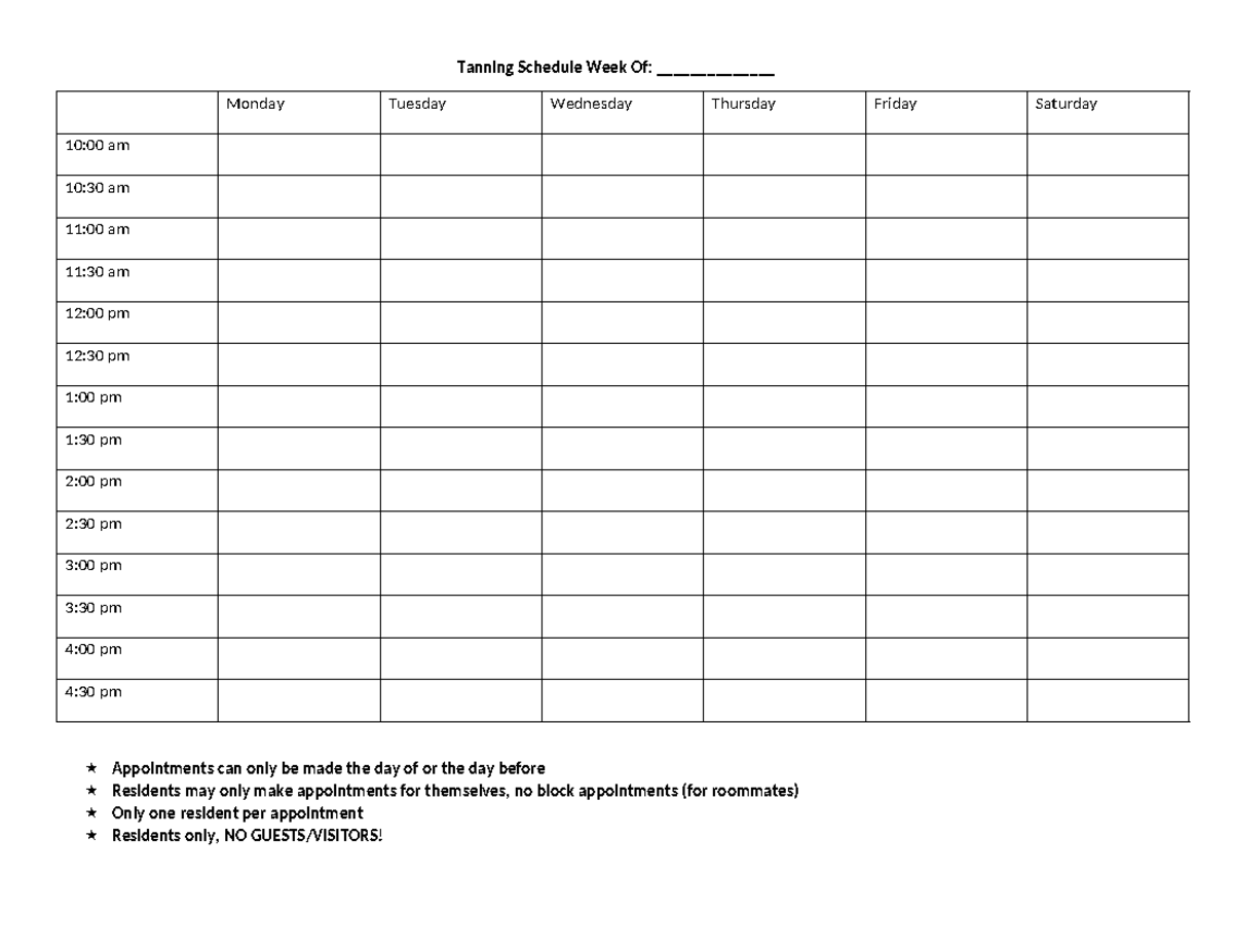 Tanning Schedule - INTE 5300 - Studocu