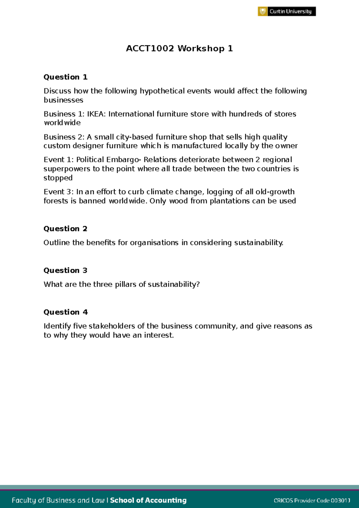 Acct1002 M1 Workshop Questions Acct1002 Workshop 1 Question 1 Discuss