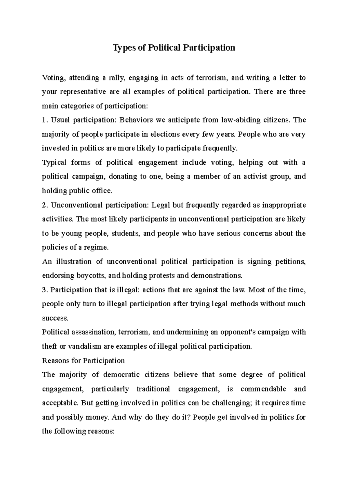 Types Of Political Participation Pdf