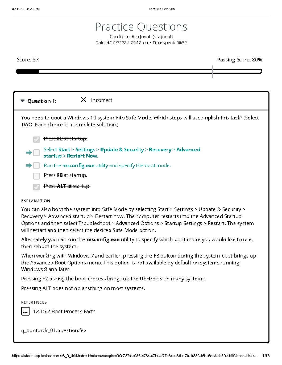 12 - PDF of test out 12.15 quiz - Practice Questions Candidate: Rita ...