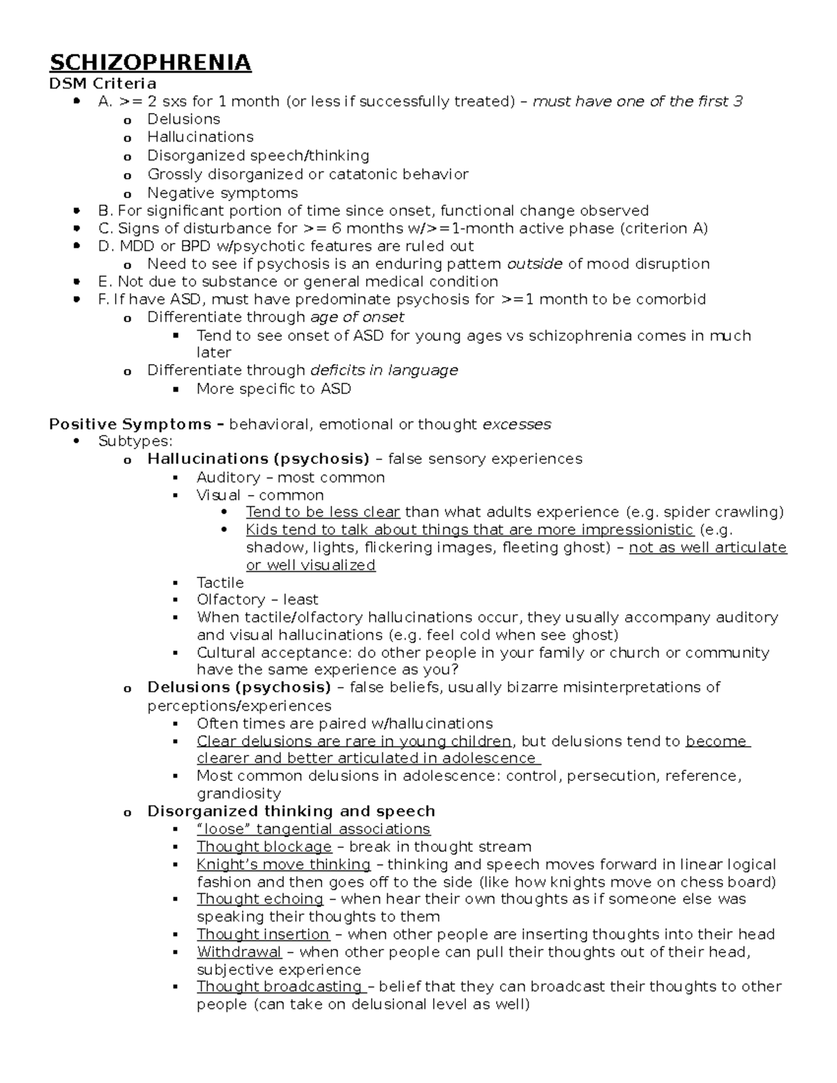 Schizophrenia Notes SCHIZOPHRENIA DSM Criteria A 2 Sxs For 1   Thumb 1200 1553 