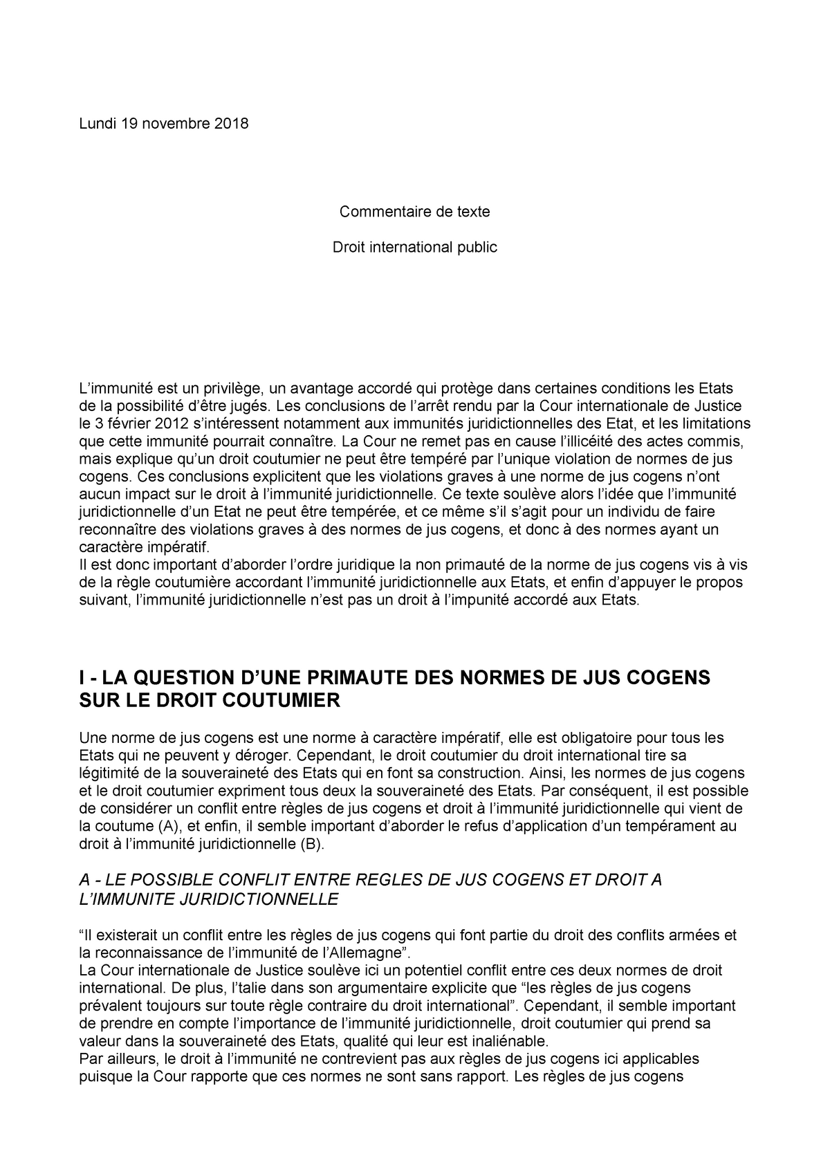 Commentaire De Texte Lundi 19 Novembre 2018 Commentaire De Texte Droit International Public Studocu