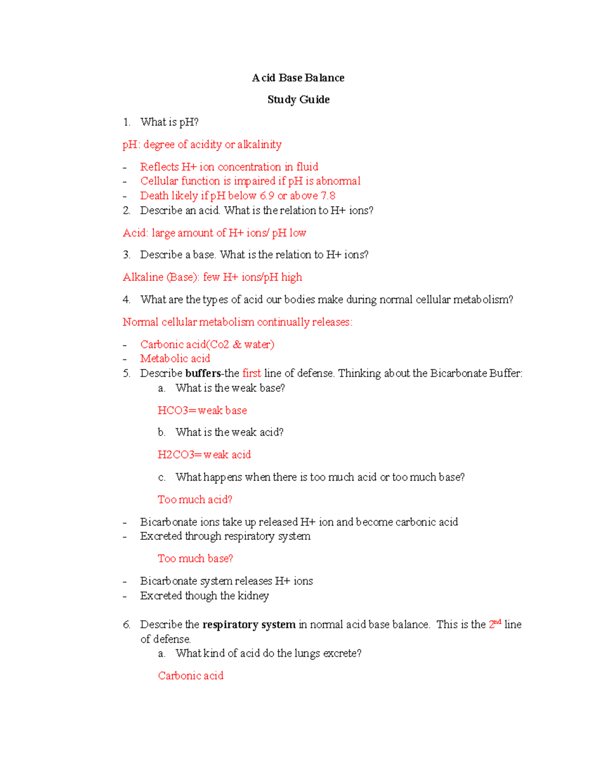 Acid-Base Balance Study Guide - Acid Base Balance Study Guide What is ...