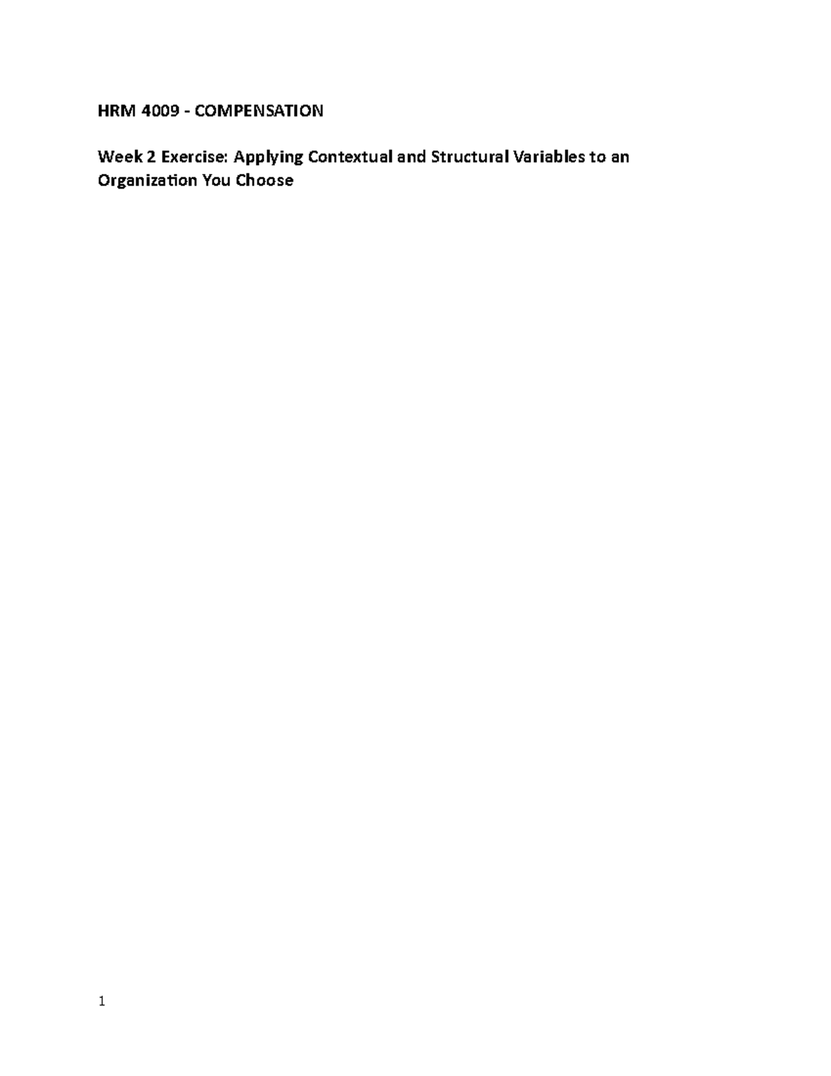 Compensation - chapter 2 exercise- submit - HRM 4009 - COMPENSATION ...