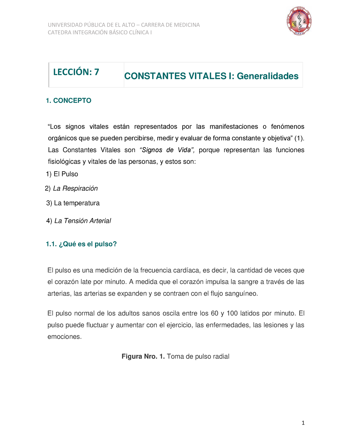 Lecci N Nro Signos Vitales Catedra Integracin Bsico Cl Nica I Leccin Constantes