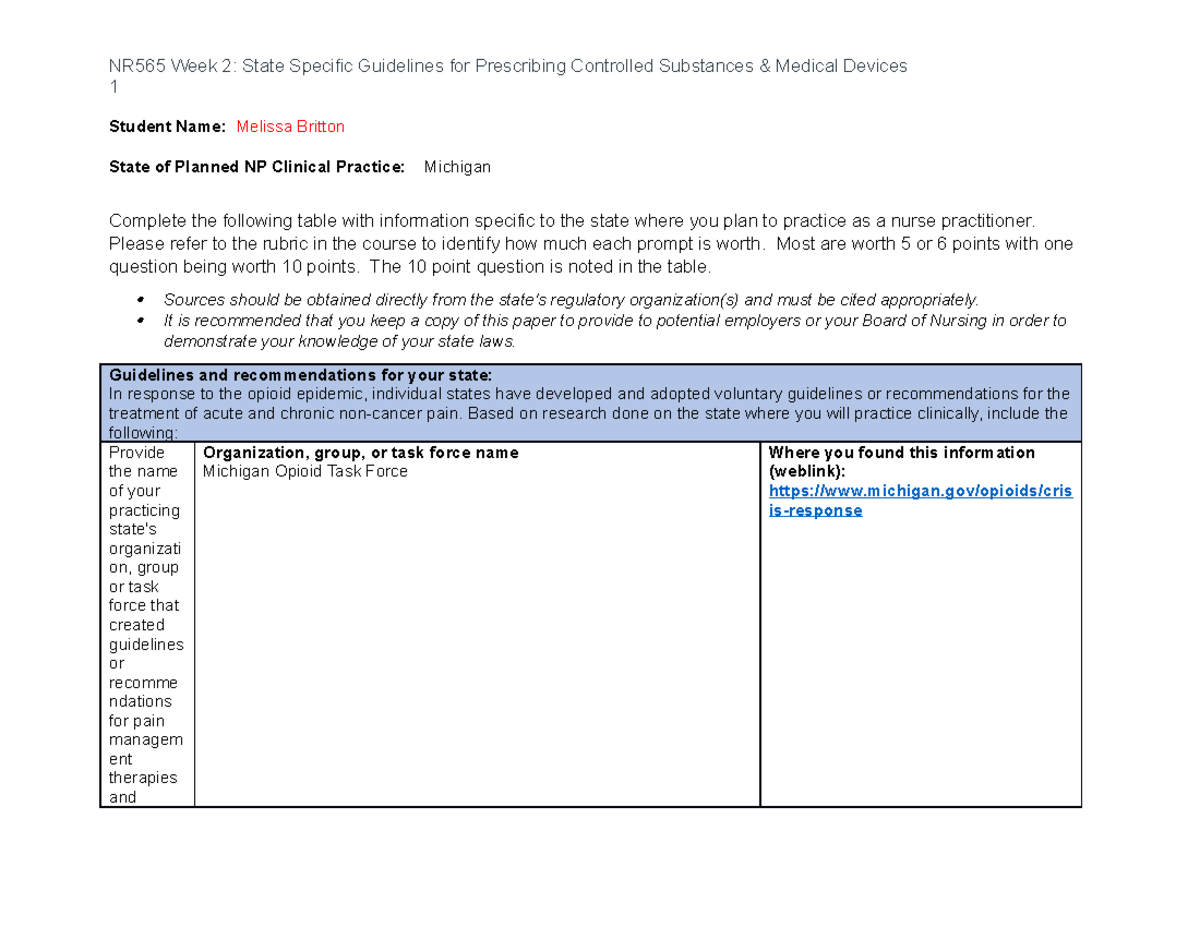 NR565 Week 2 State Specific Guidelines for Prescribing Controlled