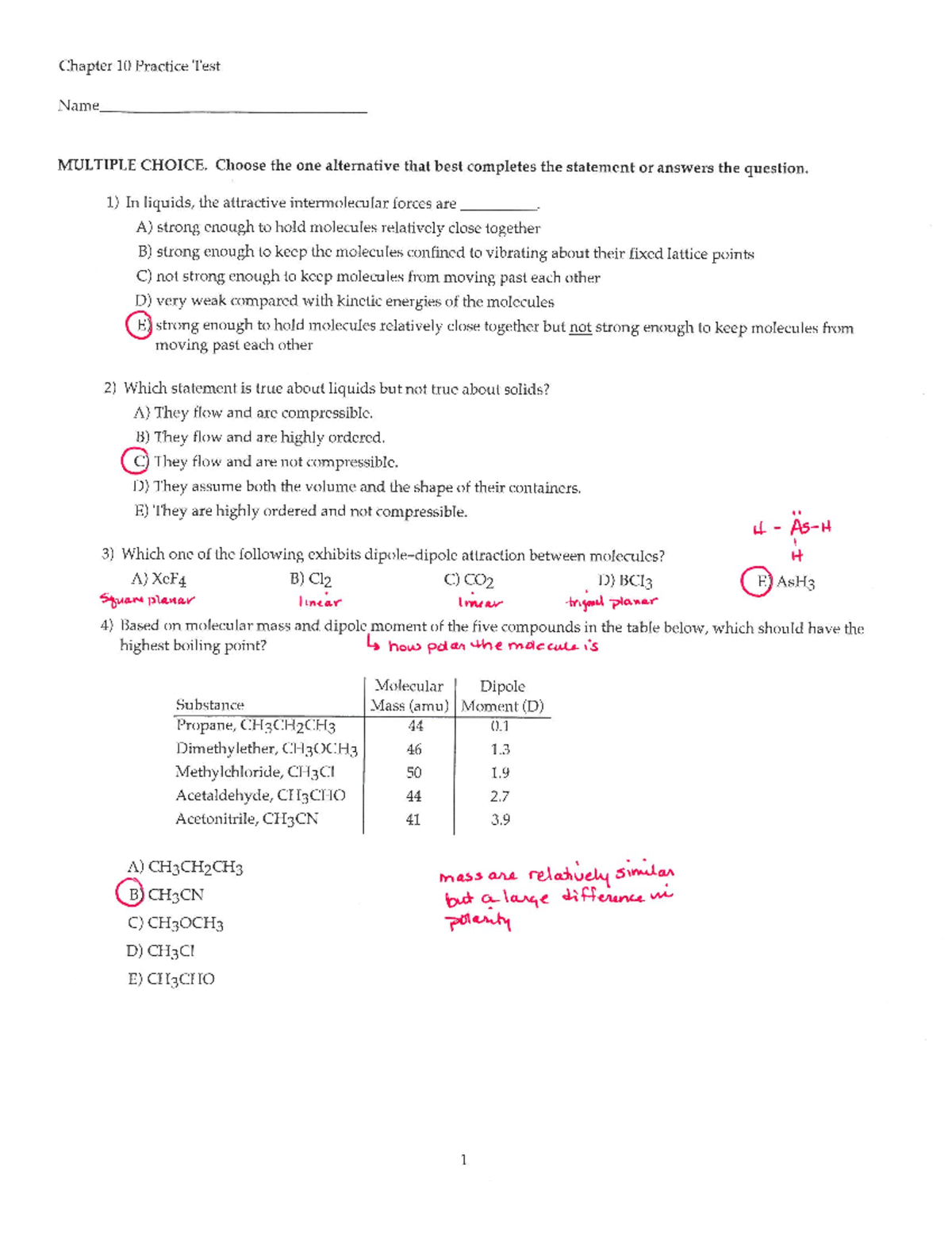 Practice test 10 answer key - MCHM011 - Studocu