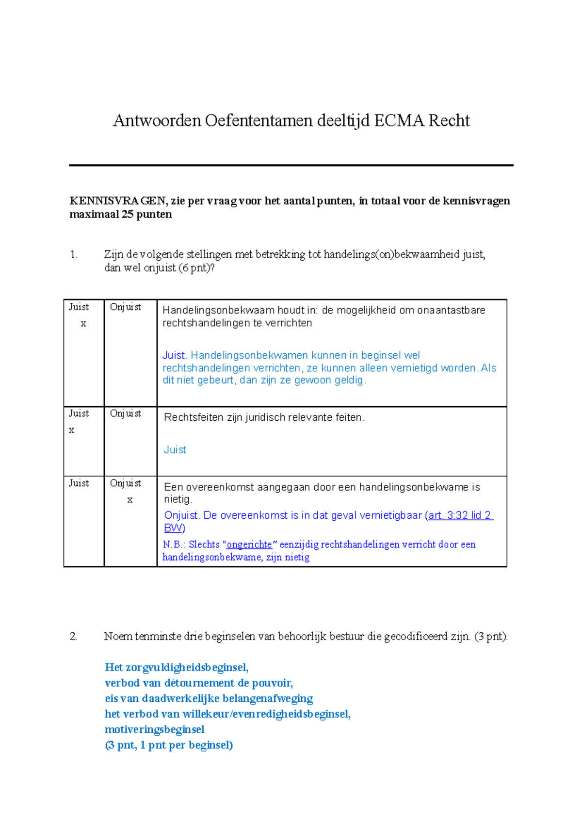 Inleiding Recht Oefenvragen 2016/2017 Met Antwoorden. - Antwoorden ...