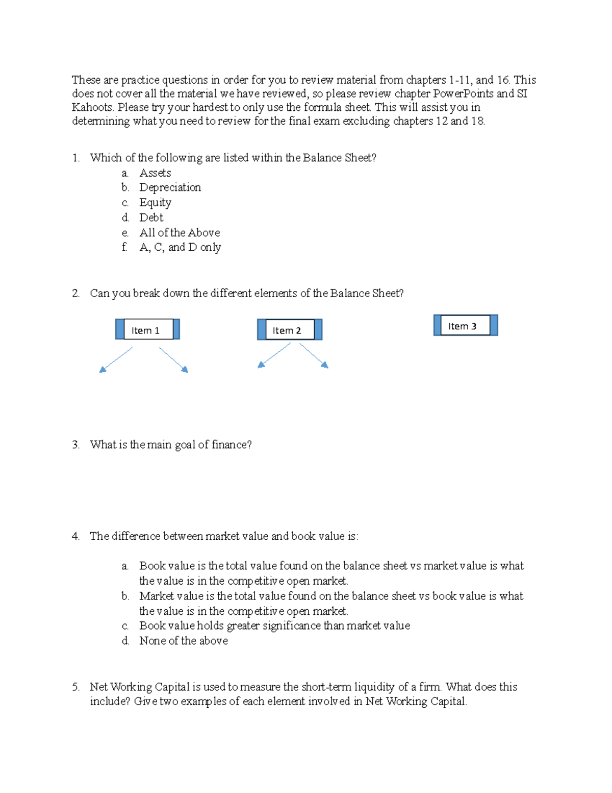 Final Exam Review - These Are Practice Questions In Order For You To ...