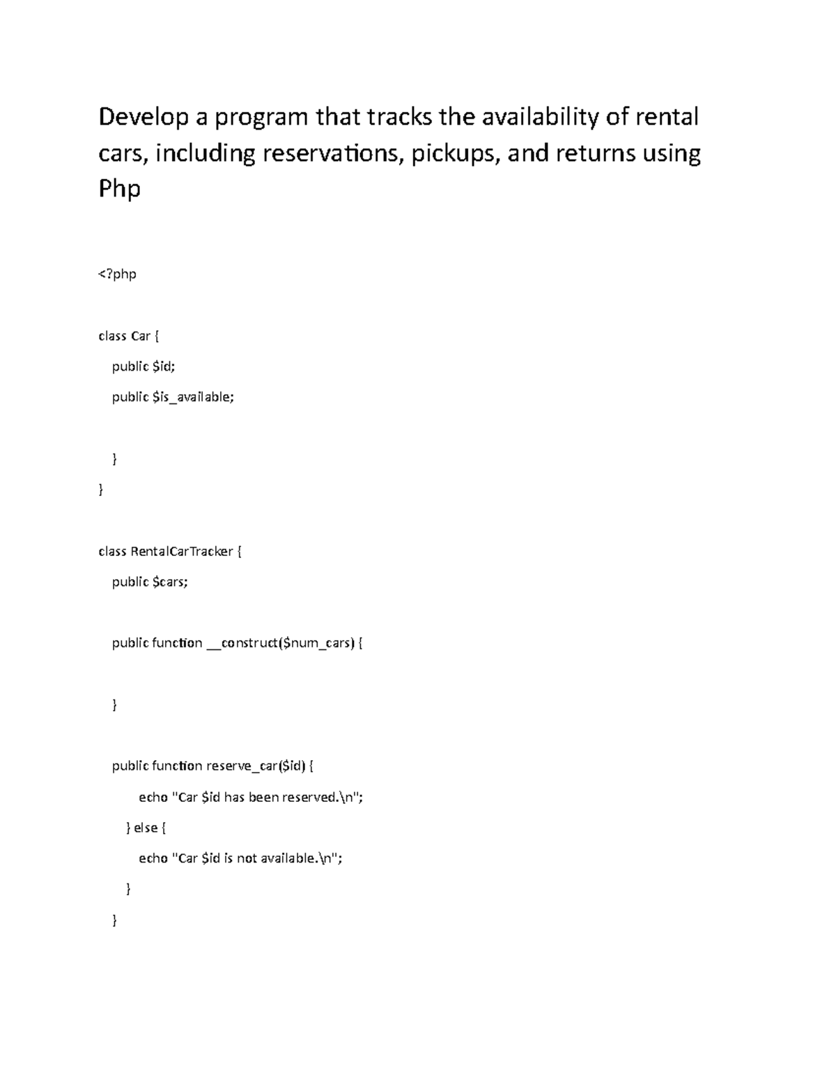 Comp6076rental 12php Develop a program that tracks the availability of rental cars