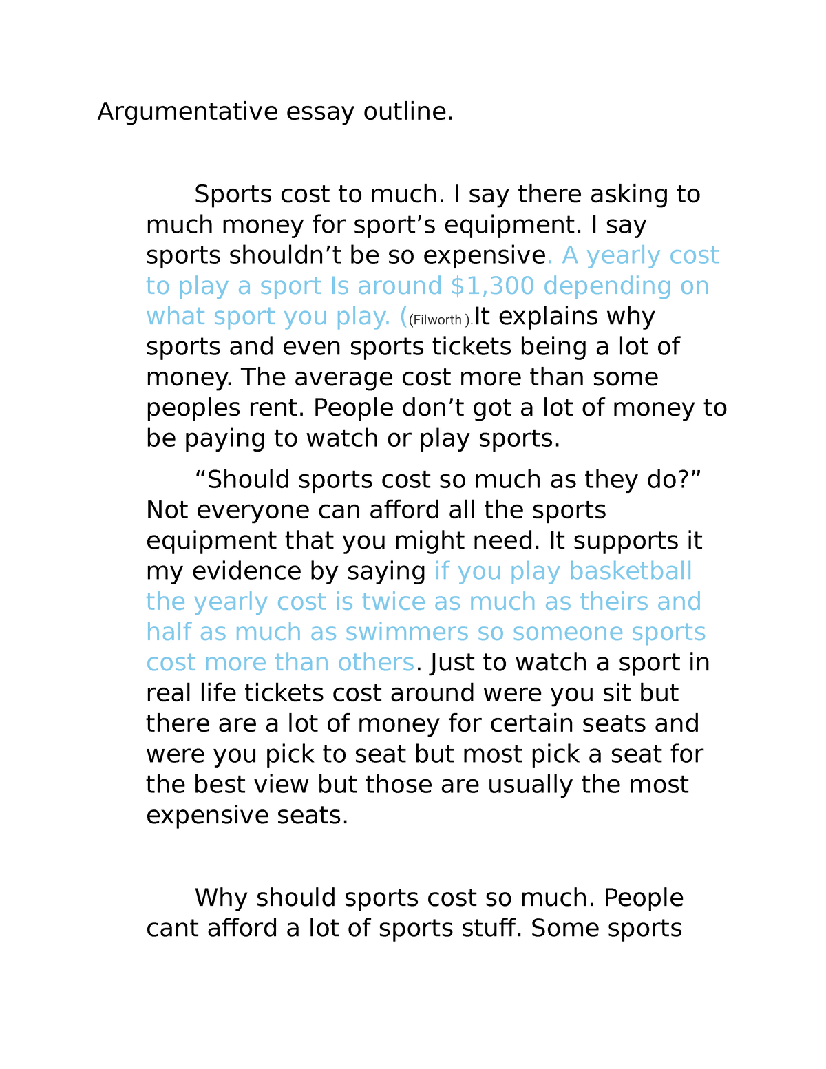 sports related argumentative essay