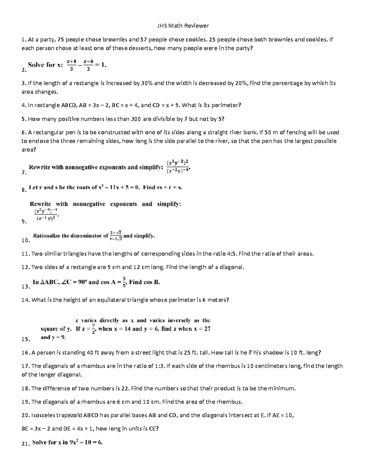 Math-Reviewer - Mathematics scimath - JHS Math Reviewer 1. At a party ...
