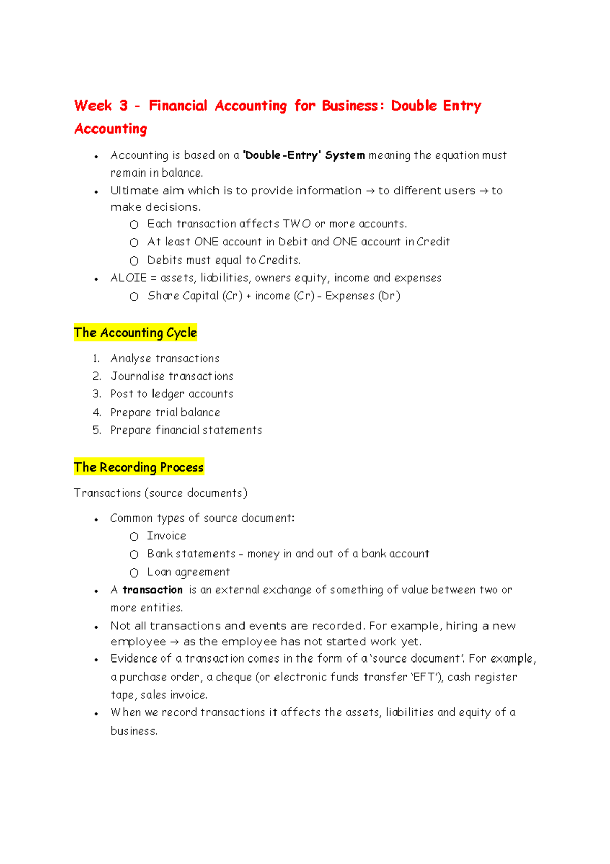 Week 4 Accounting notes - Week 3 - Financial Accounting for Business ...