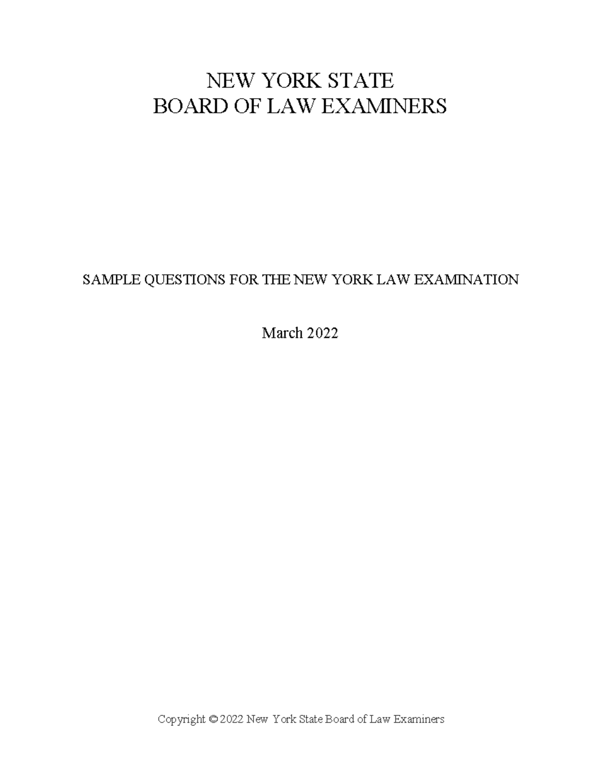 Nylesample Questions NEW YORK STATE BOARD OF LAW EXAMINERS SAMPLE