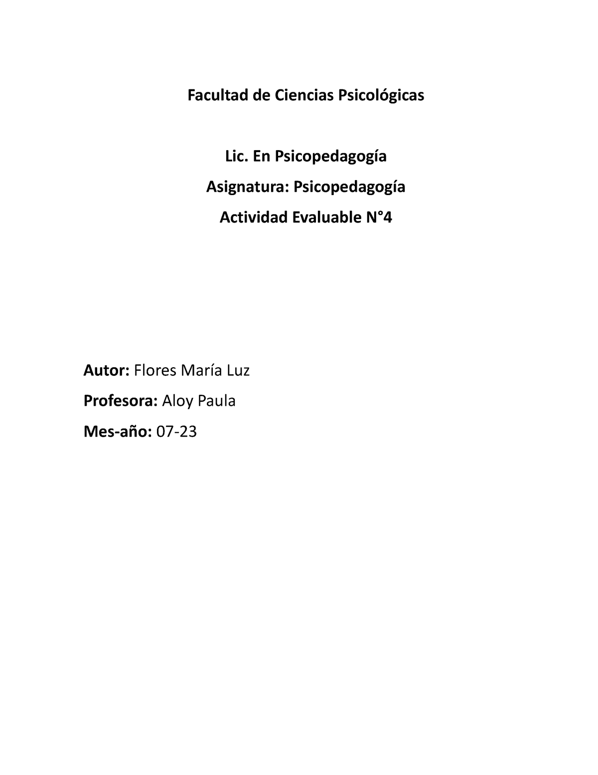 Tp4 De Psicopedagogia - Actividad Evaluable - Facultad De Ciencias ...