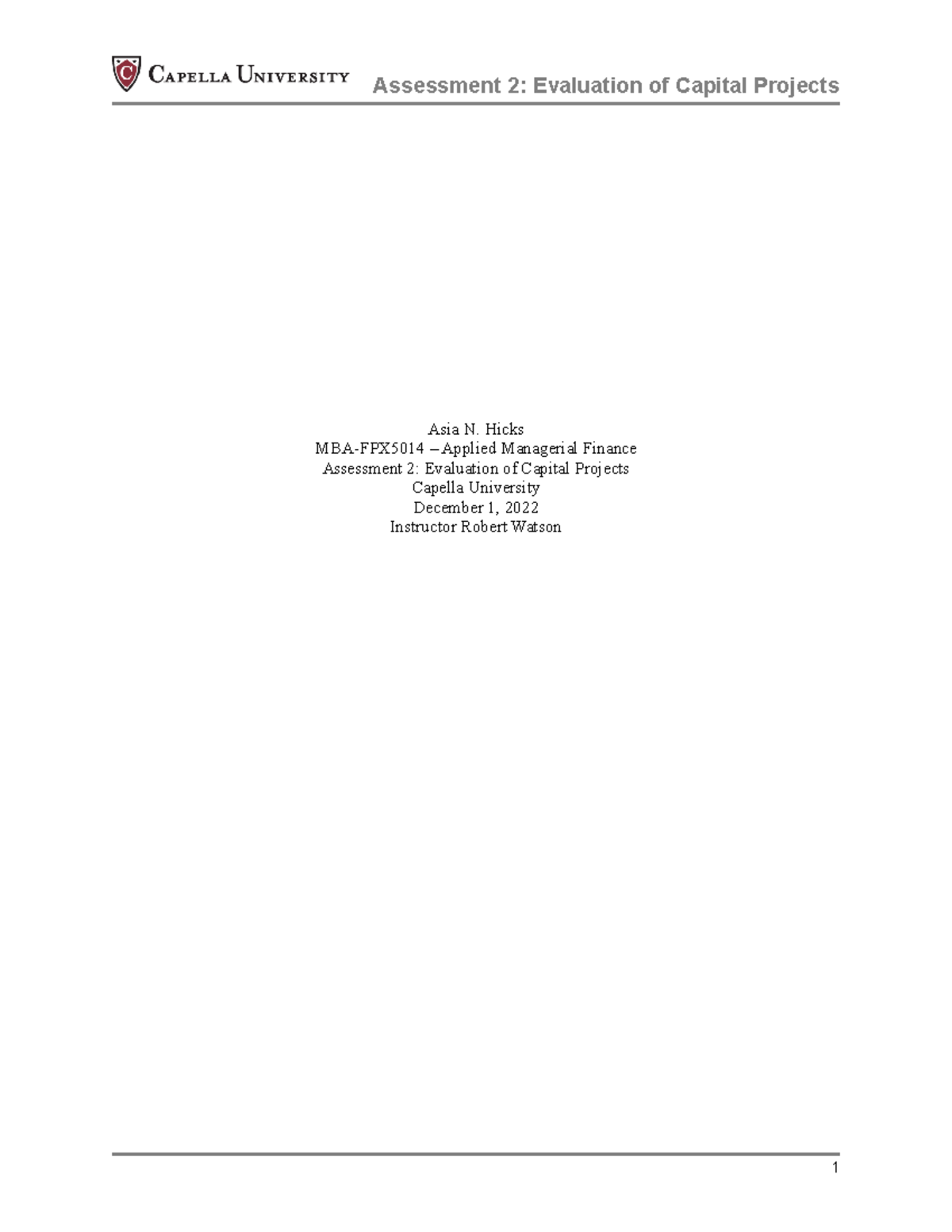 Assessment 2 Evaluation of Capital Projects - Assessment 2: Evaluation ...