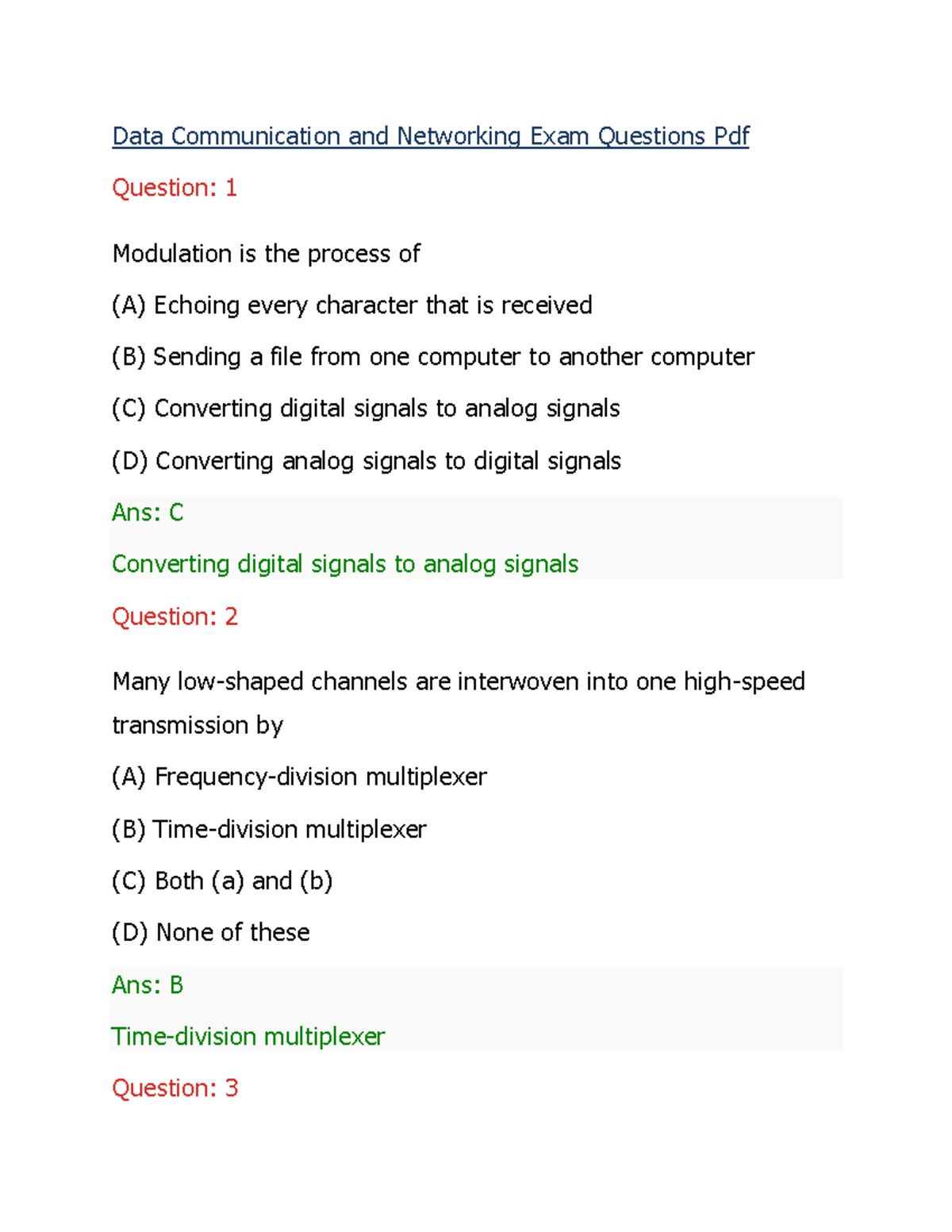 data communication assignment questions