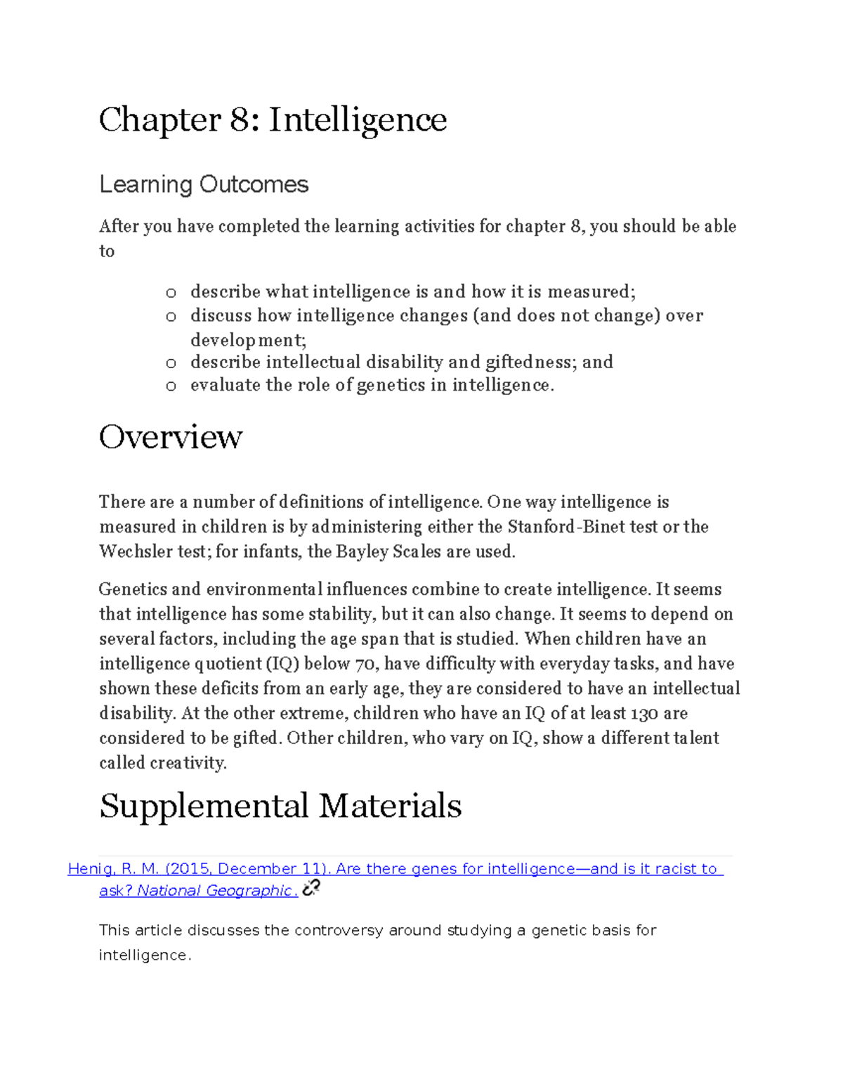 Unit 8 - PSYC 323 - Lecture notes 8 - Chapter 8: Intelligence Learning ...