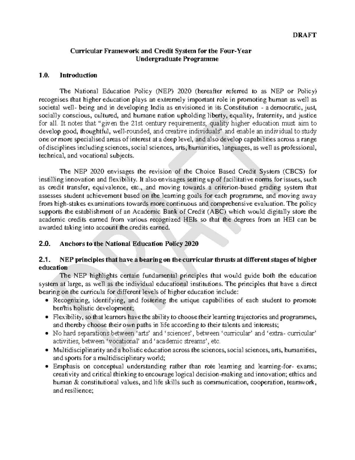 8126011 Draft-curriculum-framework-credit-struture- Fyugp - DRAFT ...