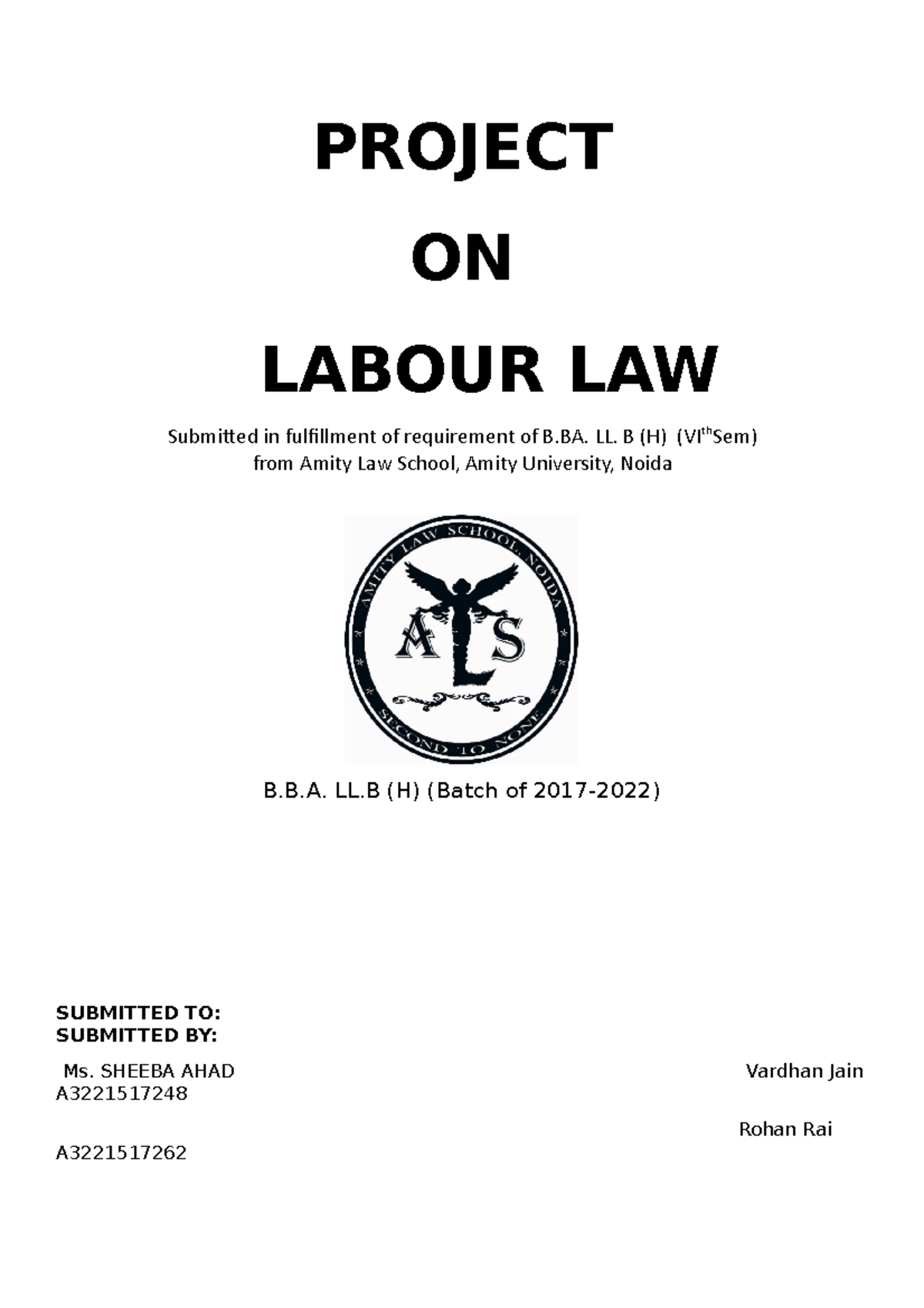 Labour Law Project Recovered PROJECT ON LABOUR LAW Submitted In 