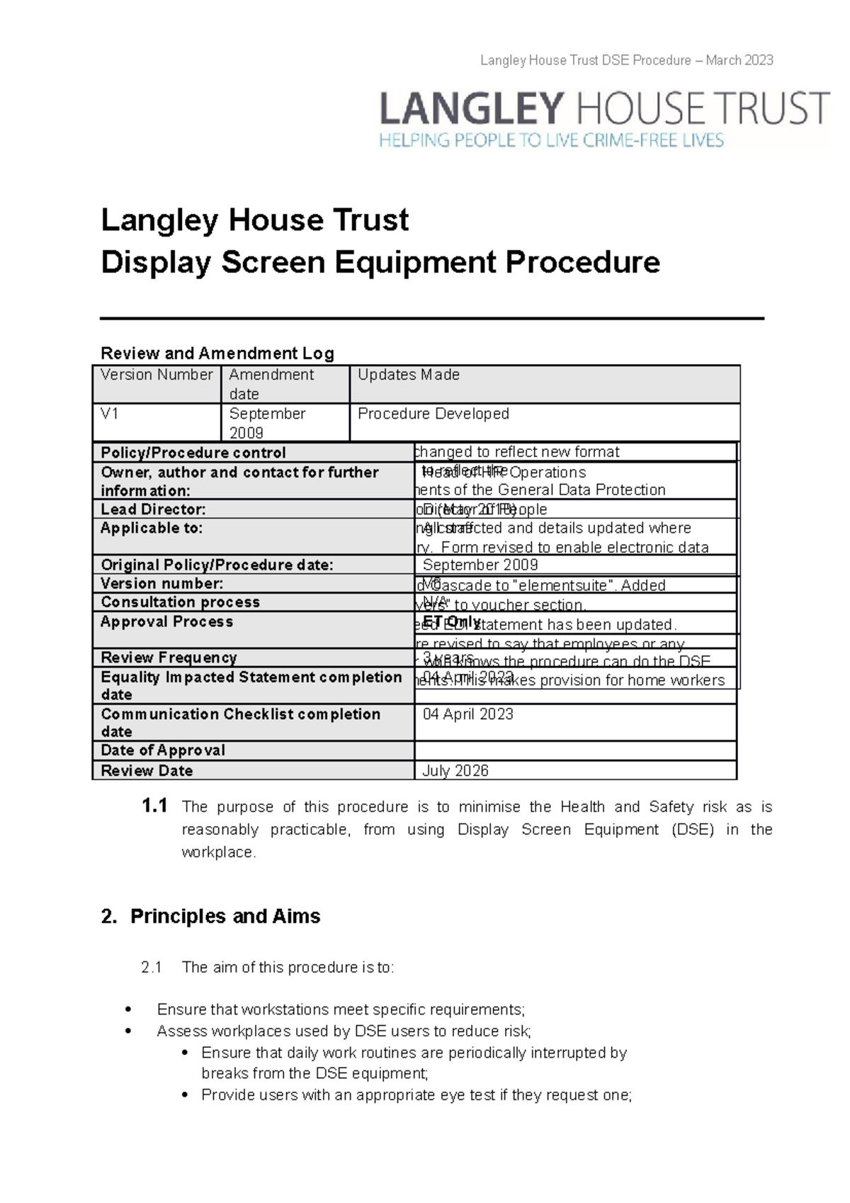 BU Display Screen Equipment Procedure Langley House Trust Display