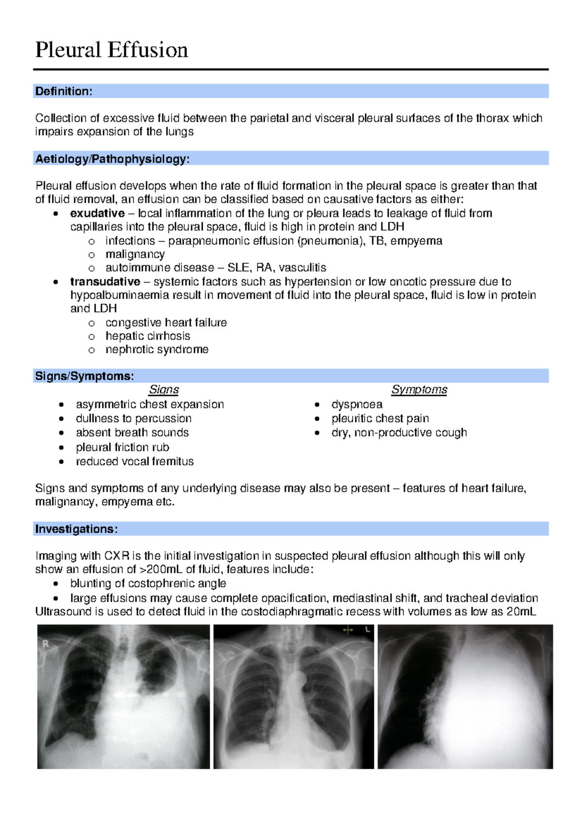 Pleural Effusion - Key pathology summary - Pleural Effusion Definition ...