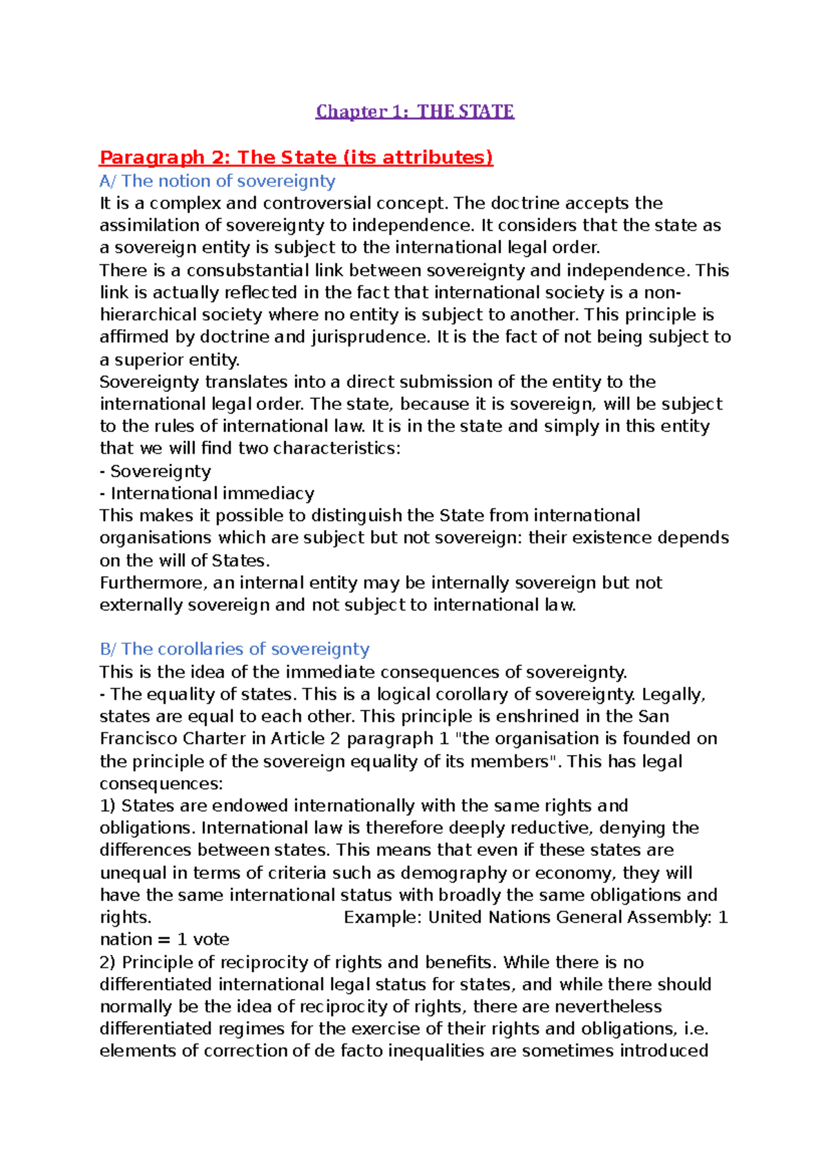 Chapter 2 Law International 3 - Chapter 1: THE STATE Paragraph 2: The ...