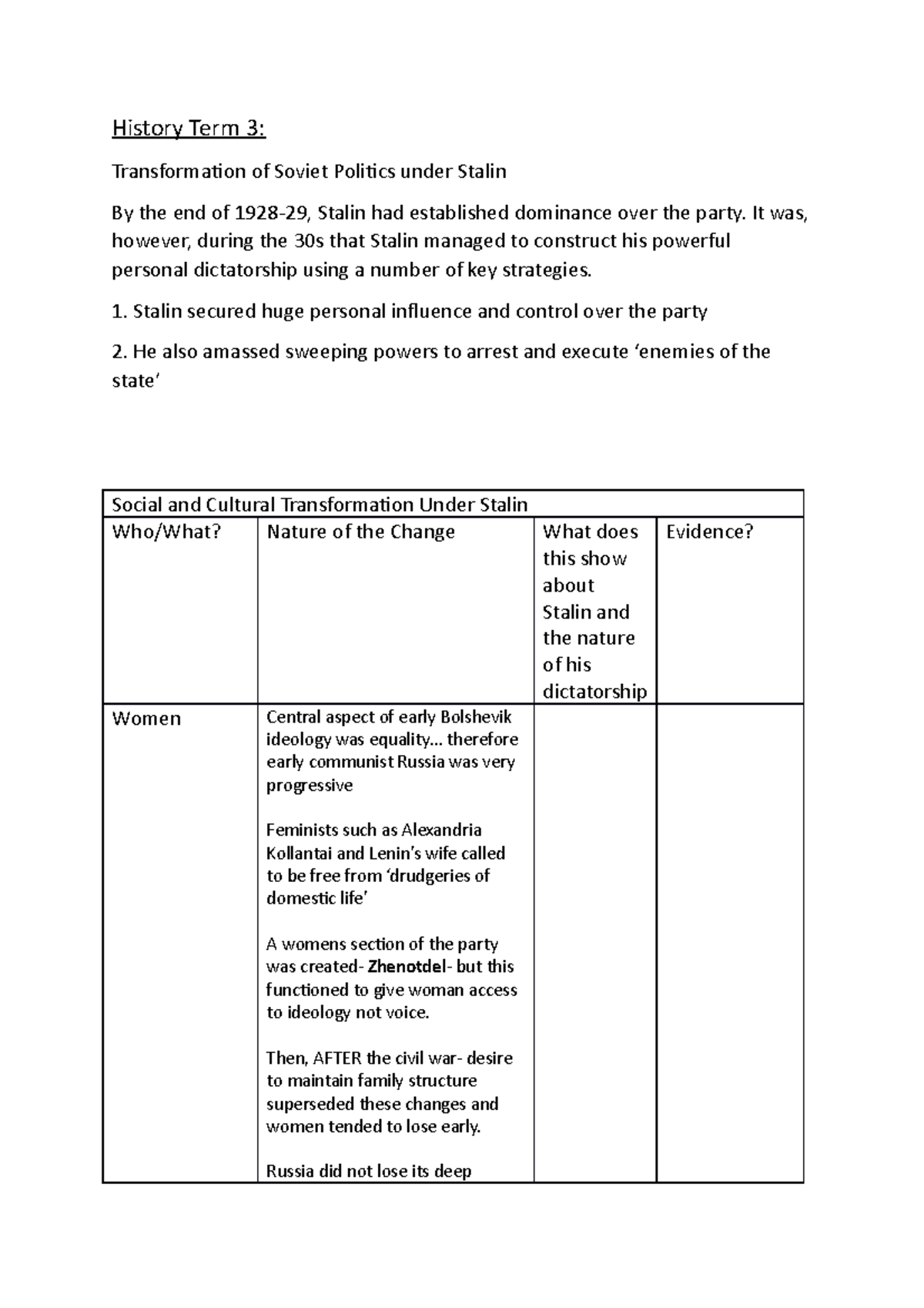 History Term 3 - It was, however, during the 30s that Stalin managed to ...