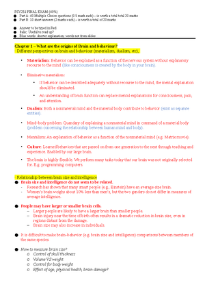 251 Exam Notes: Types of Neurons and Functions - PSY251 - Brain diagram ...