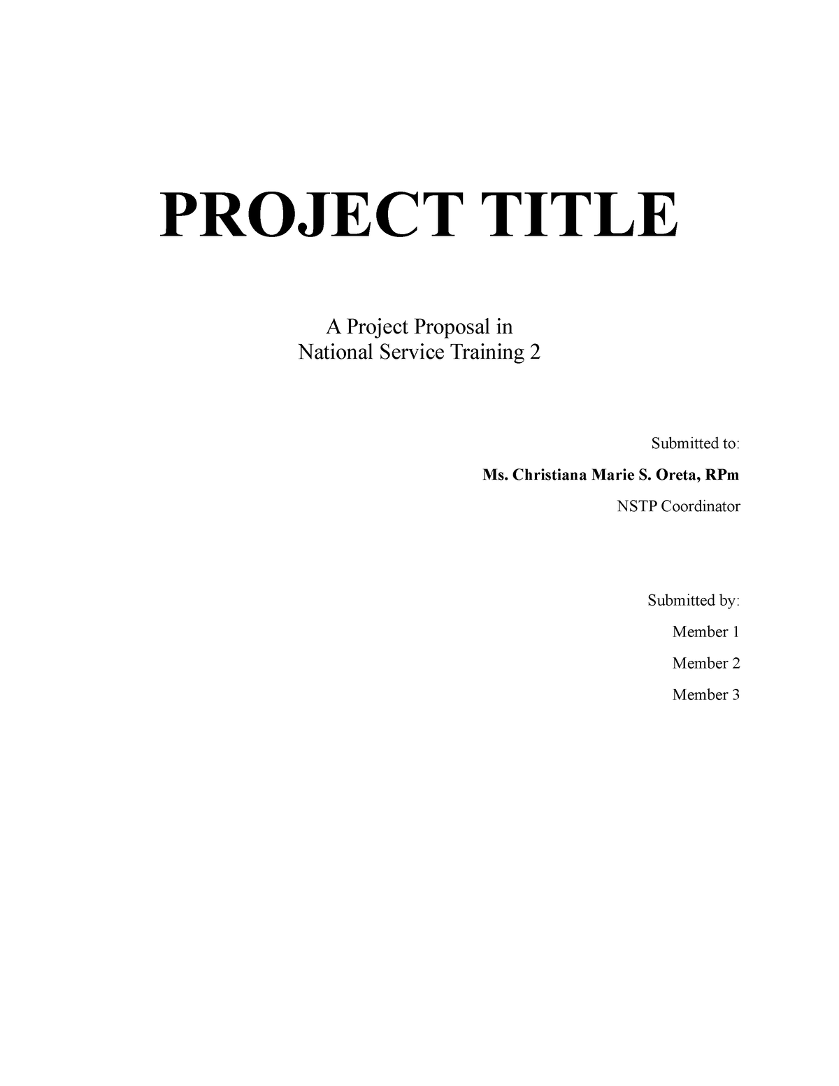 NSTP 2 Project Proposal Format 2024 PROJECT TITLE A Project Proposal