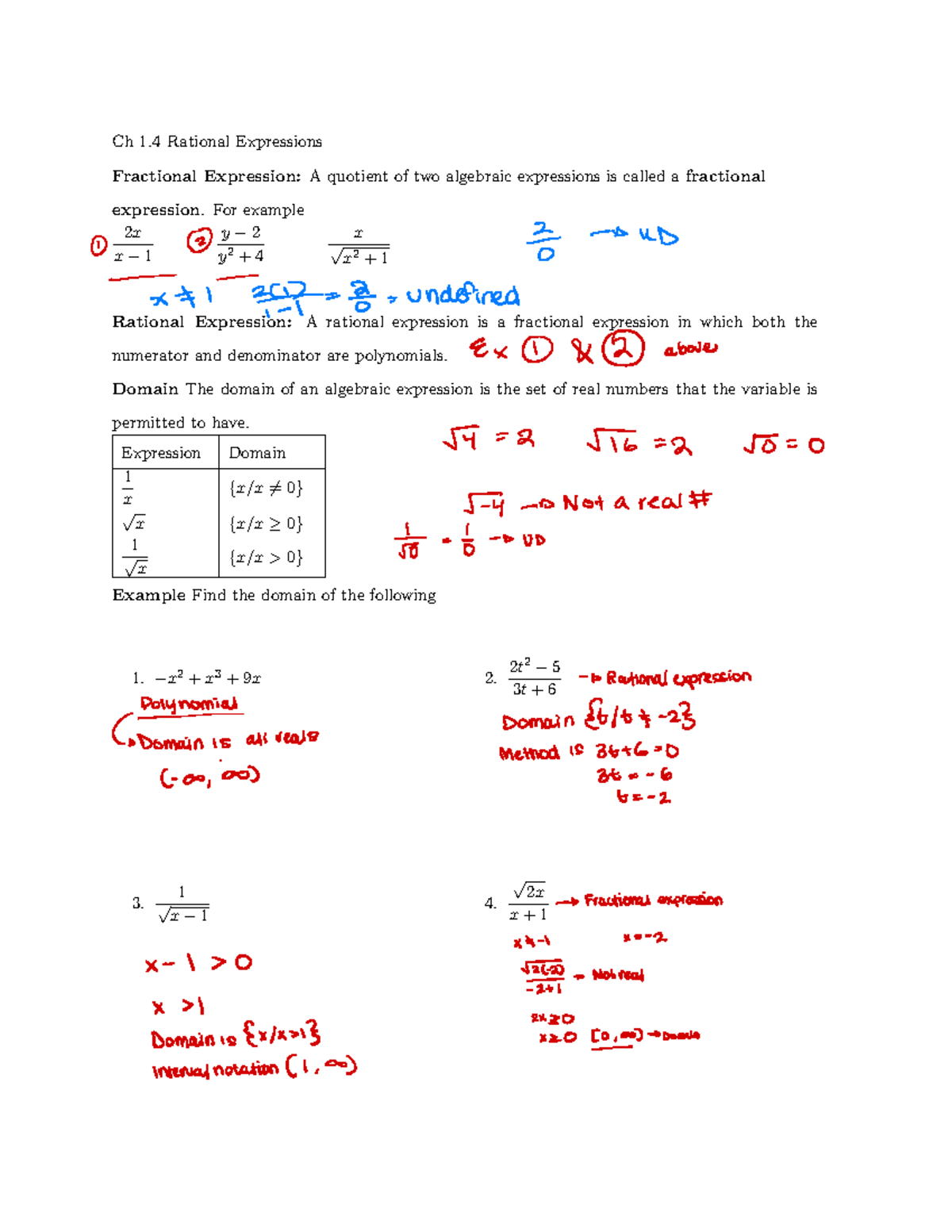 Ch+1 - lecture notes - Ch 1 Rational Expressions Fractional Expression ...
