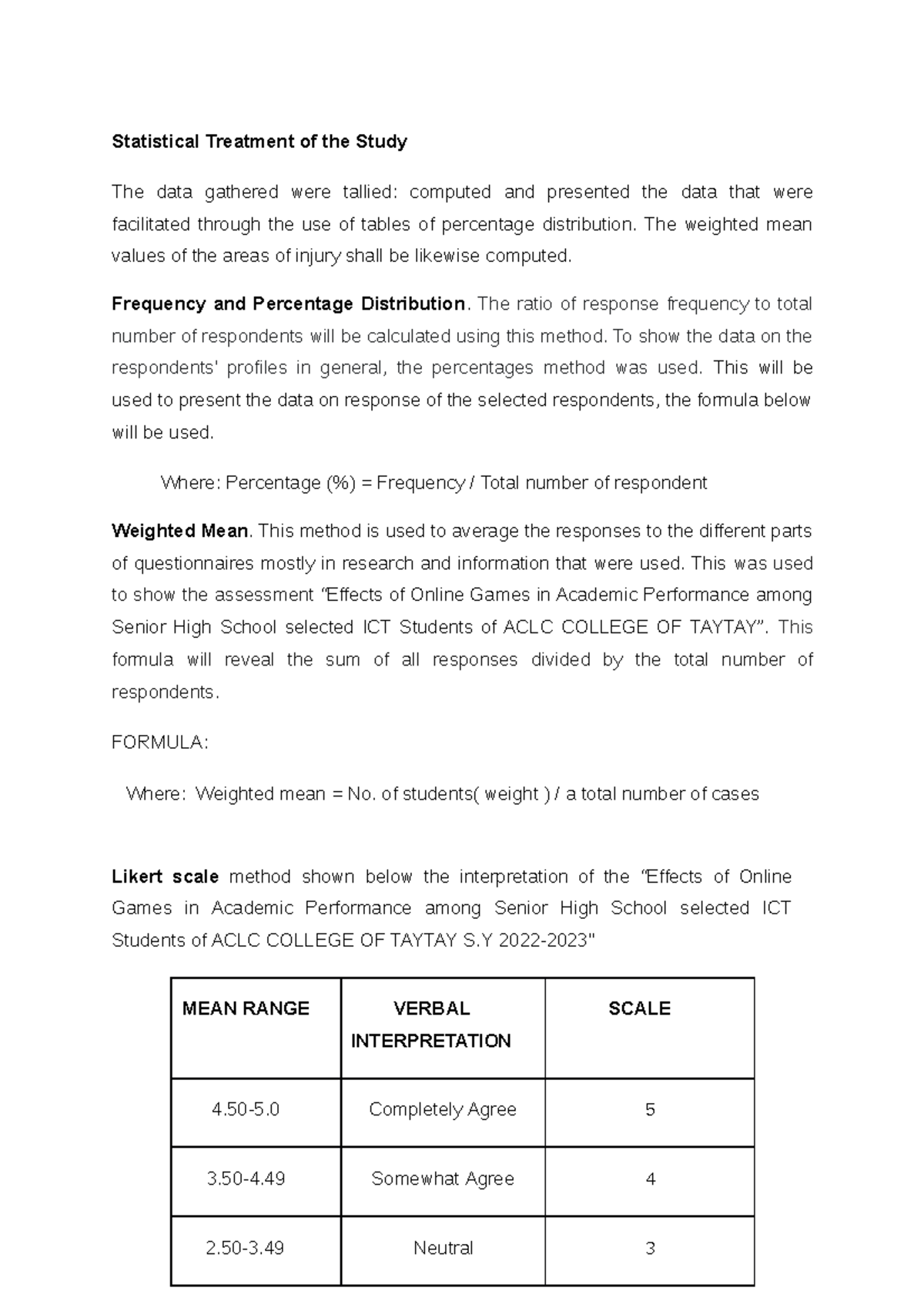 Statistical Treatment The Weighted Mean Values Of The Areas Of Injury 