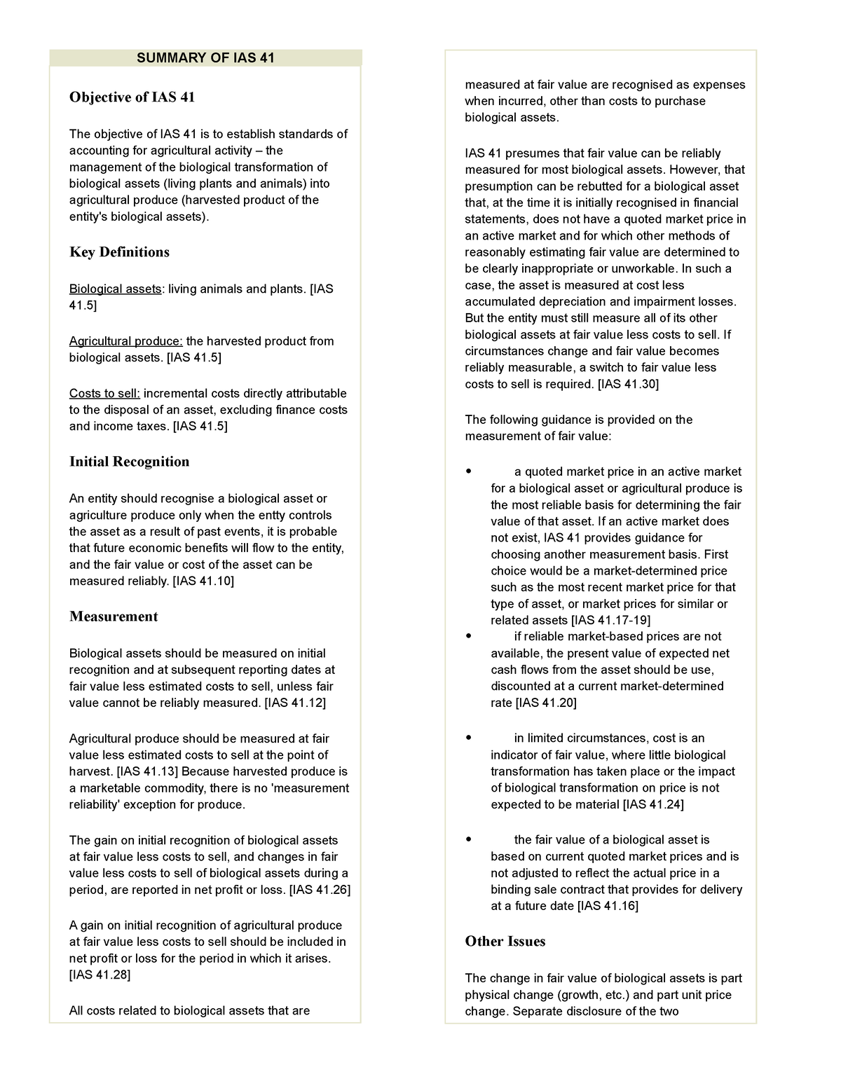 Summary OF IAS 41 Agriculture - SUMMARY OF IAS 41 Objective Of IAS 41 ...