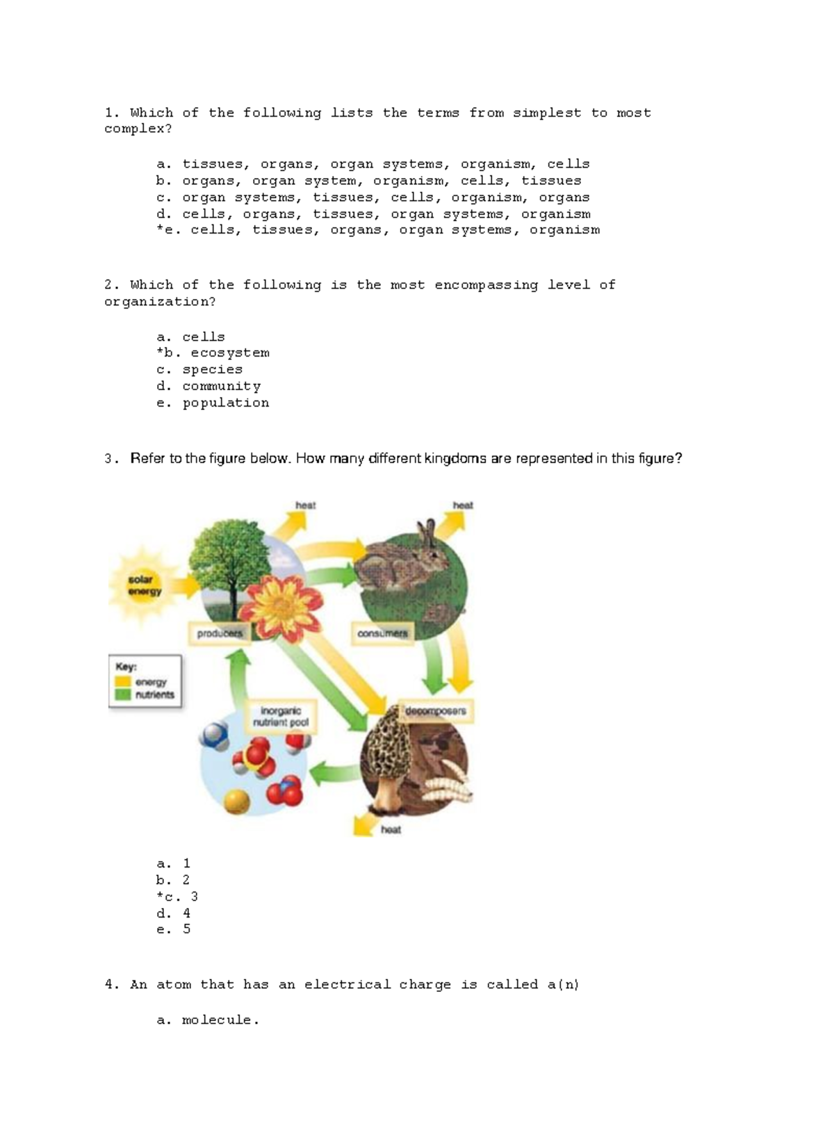 BIO 1050 EXAM I Answer KEY - Which Of The Following Lists The Terms ...