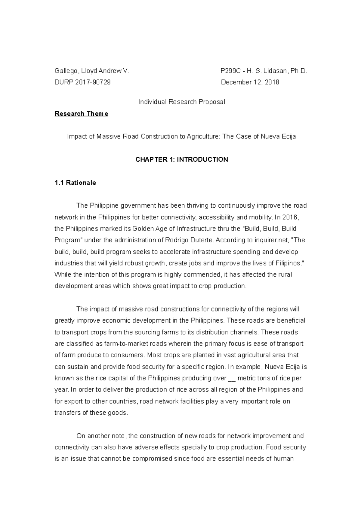 Impact of Massive Road Construction to A - Gallego, Lloyd Andrew V ...