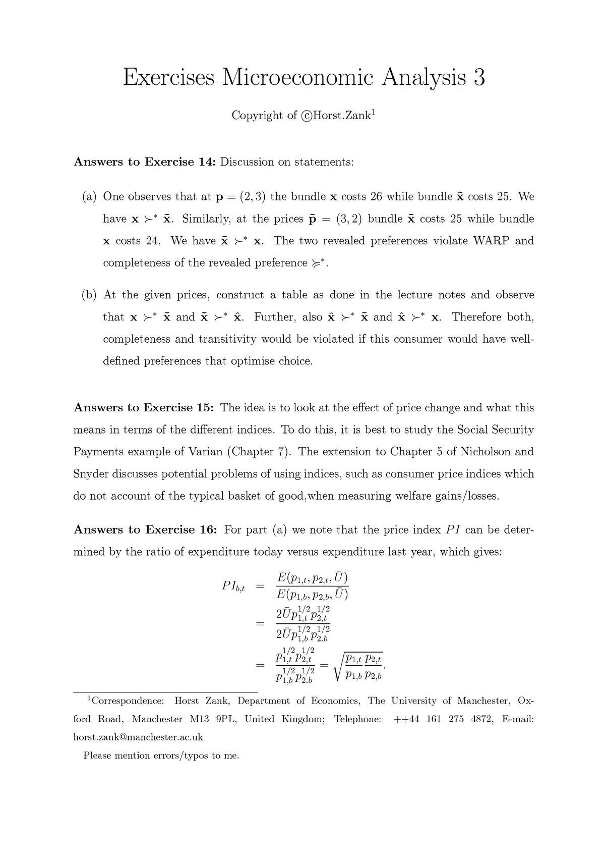 Answers Exercises Topics 07-08 - Exercises Microeconomic Analysis 3 ...